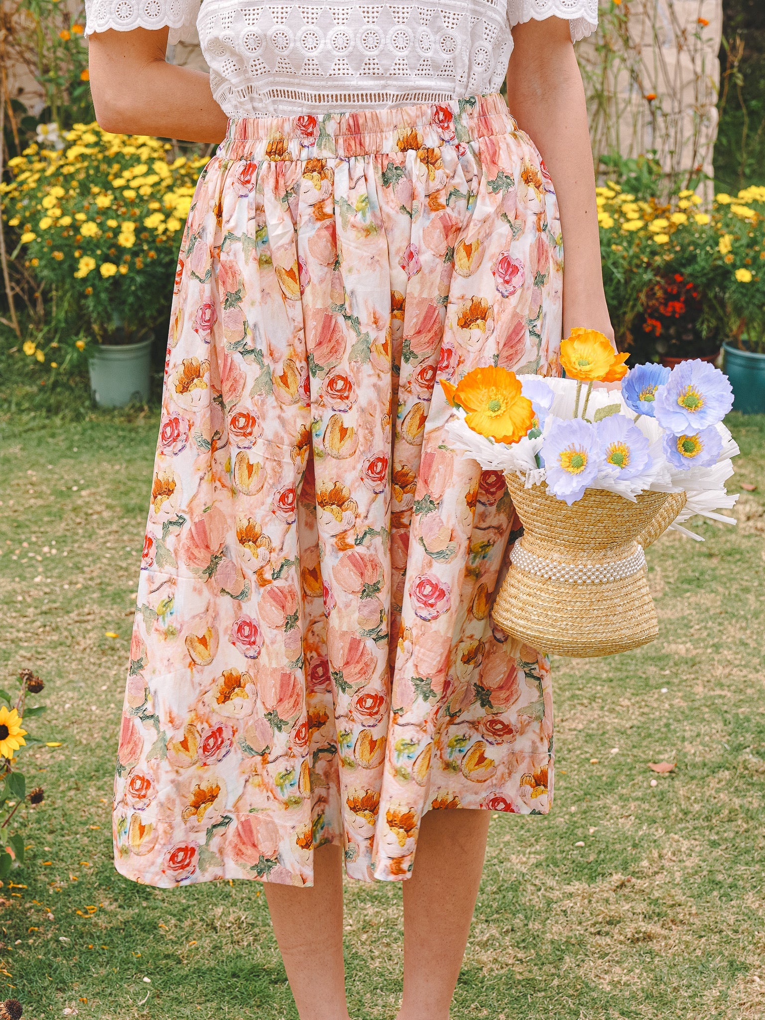 RP2278 - Pastel Pink Floral Fantasy Midi Skirt (2S-2M-2L)