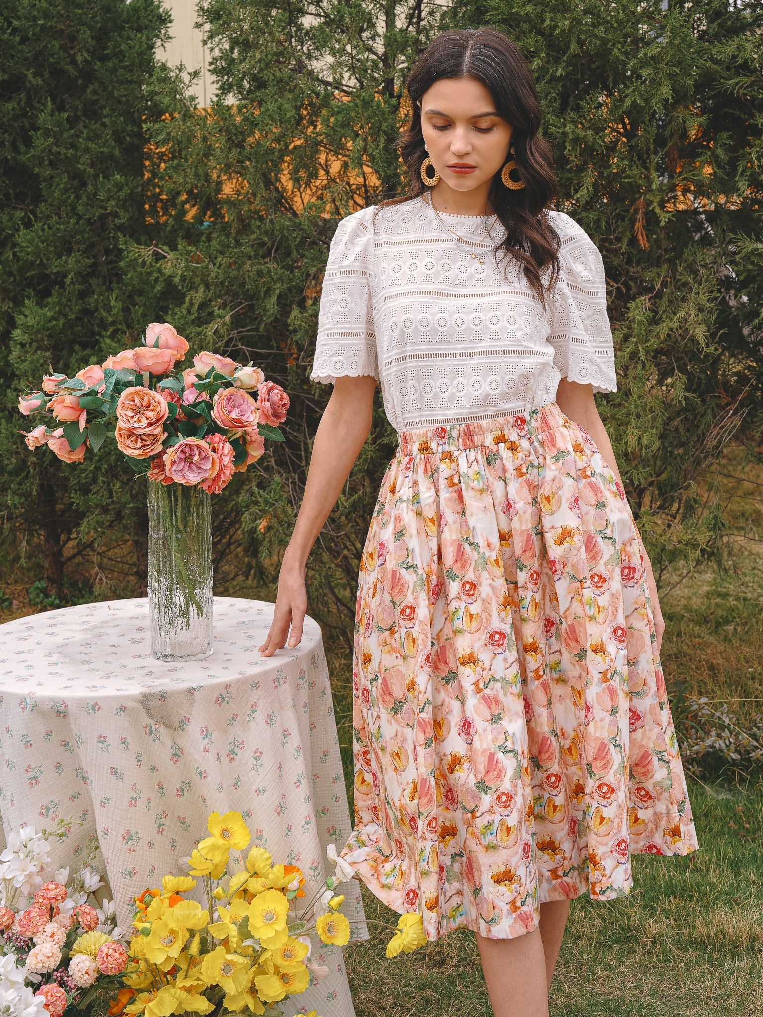 RP2278 - Pastel Pink Floral Fantasy Midi Skirt (2S-2M-2L)