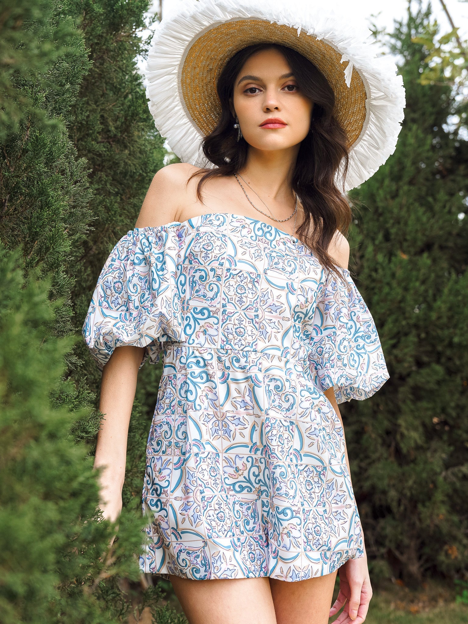 RP2283 - Paisley Pattern Off-Shoulder Romper (2S-2M-2L)