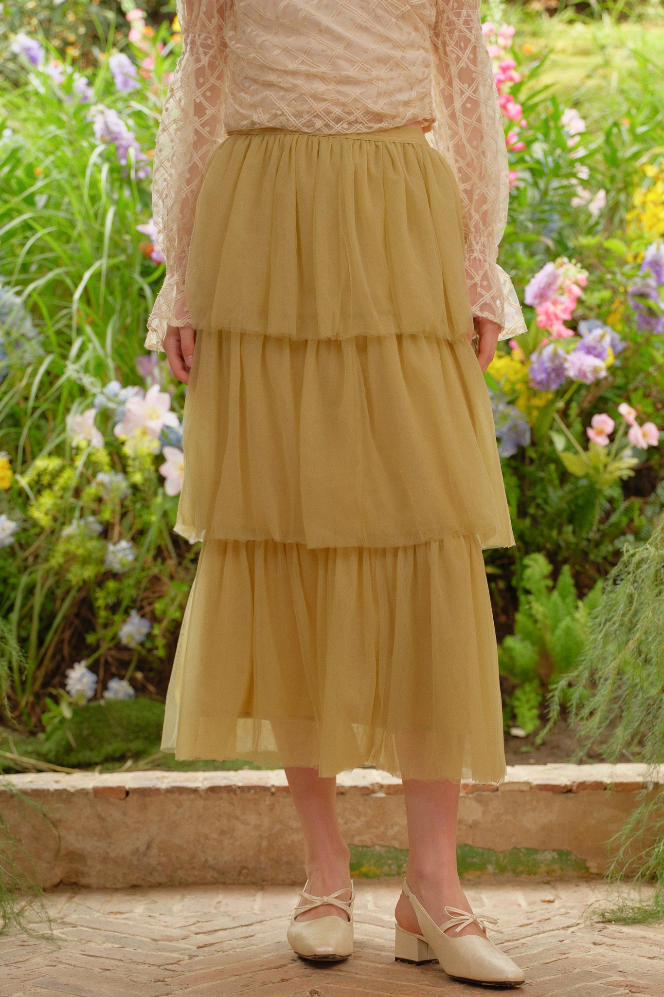 RP2723 - Olive Sheer Cascading Midi Skirt (2S-2M-2L)