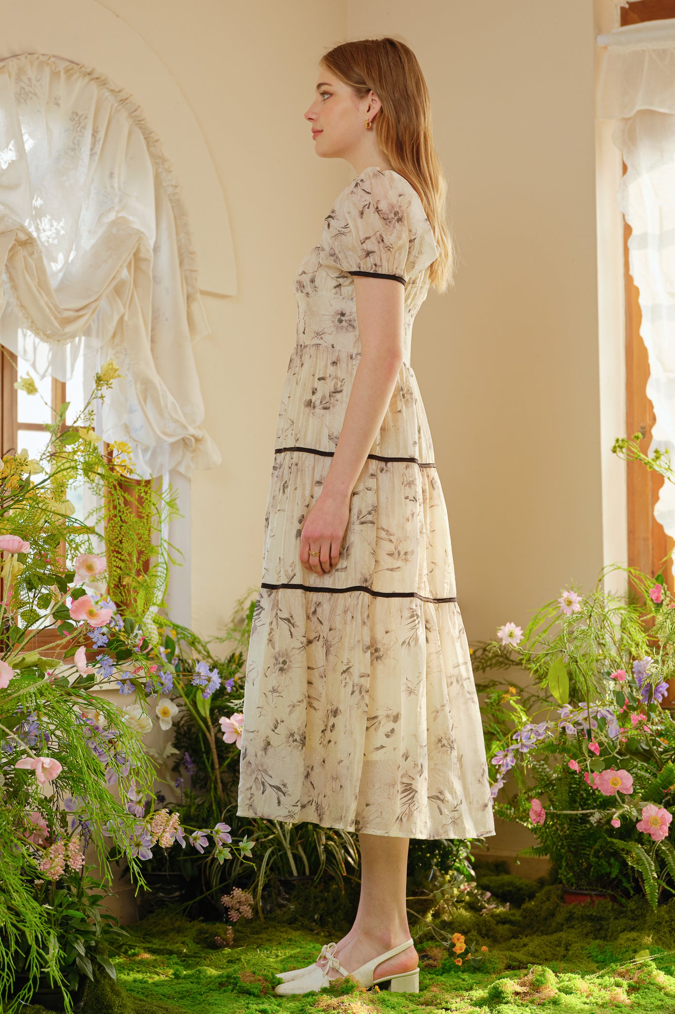 RP2503 - Ivory Floral Tiered Peasant Dress (2S-2M-2L)