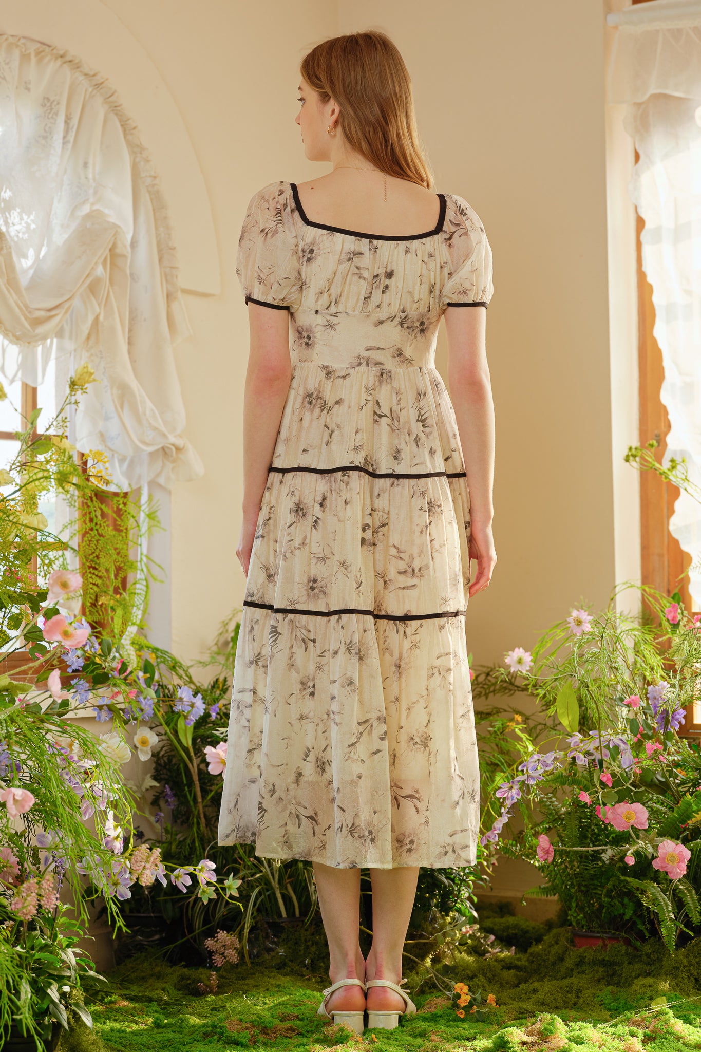 RP2503 - Ivory Floral Tiered Peasant Dress (2S-2M-2L)