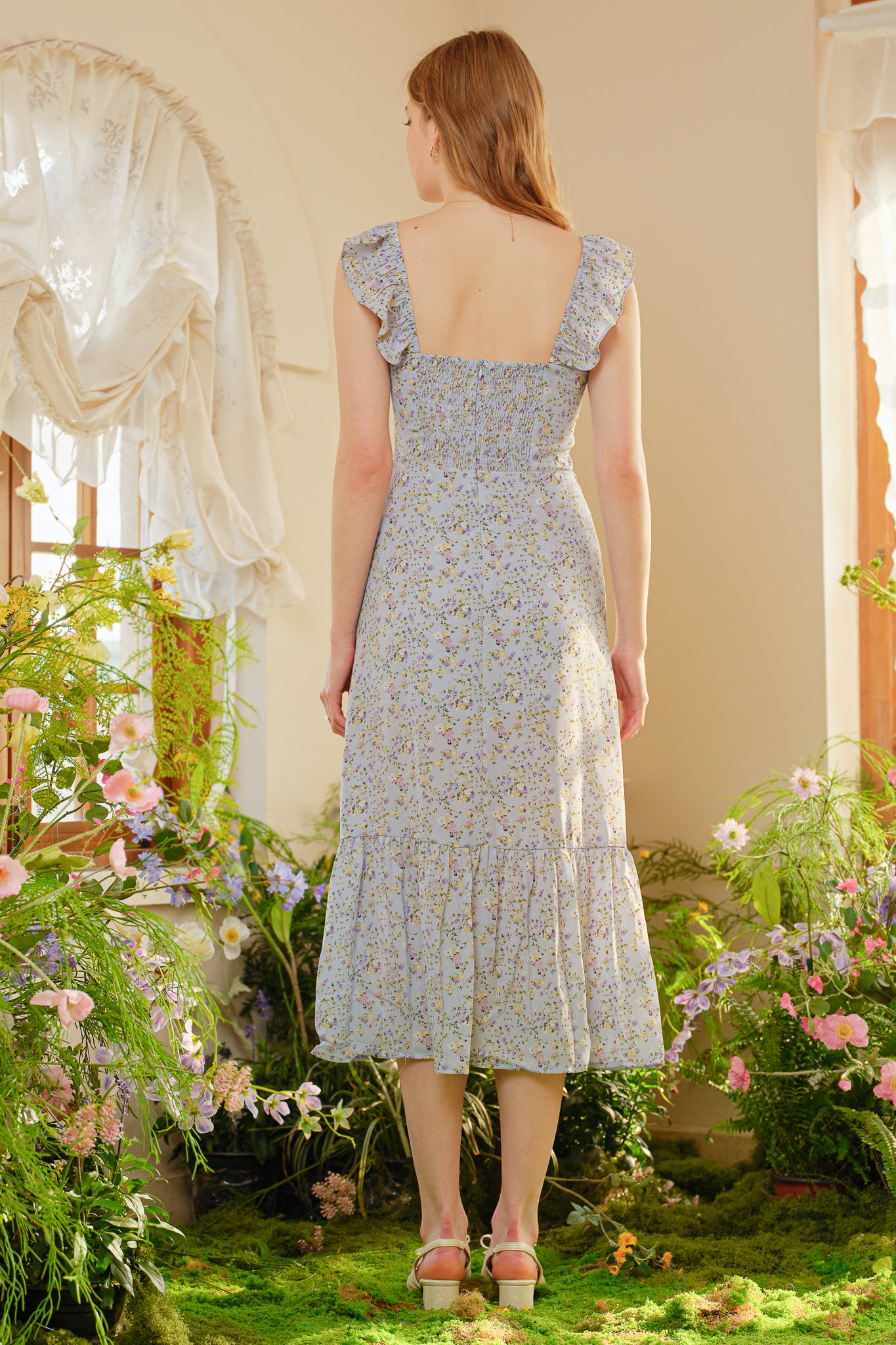 RP2395 - Blue Blossom Print Long Dress (2S-2M-2L)