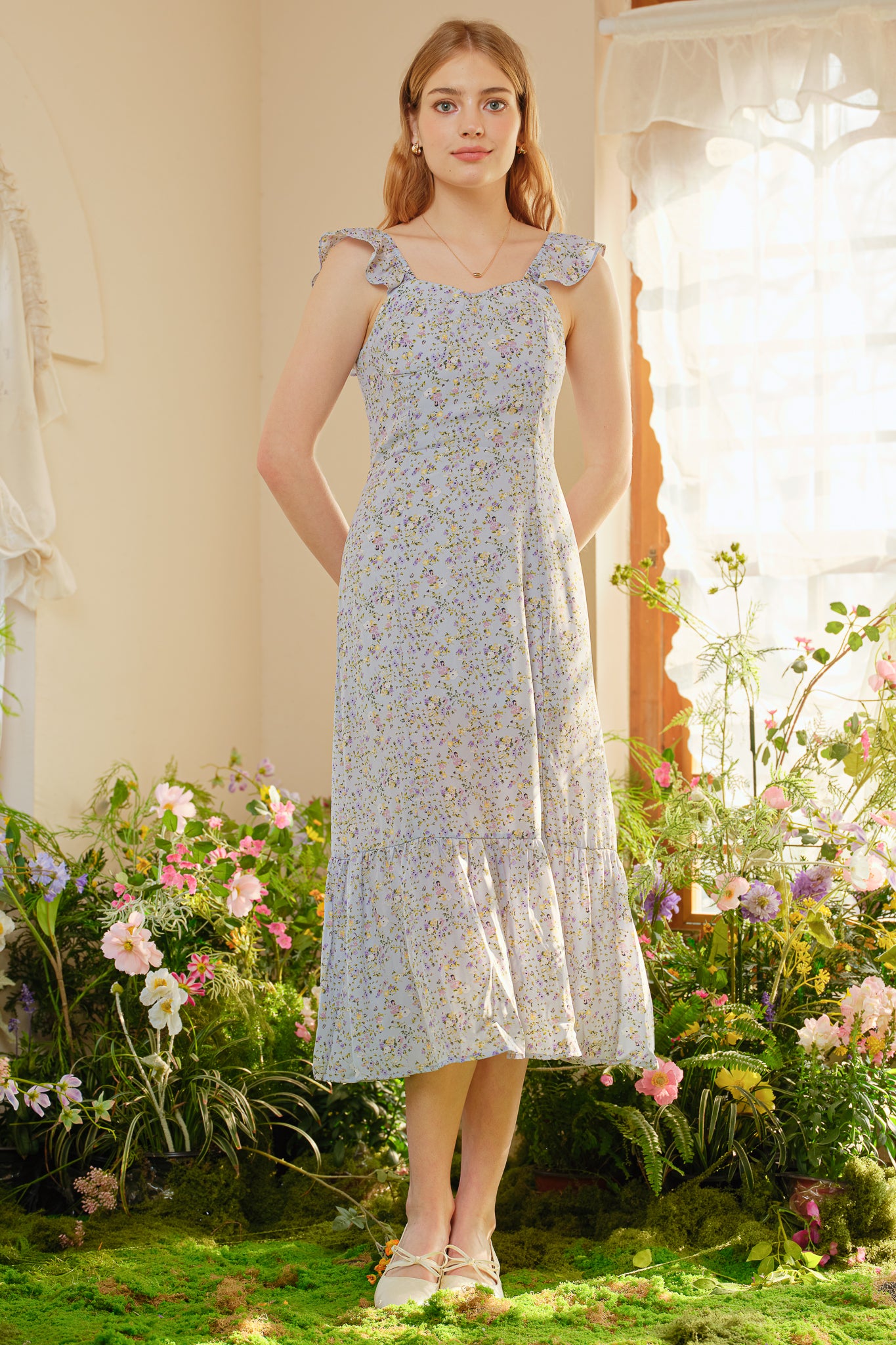 RP2395 - Blue Blossom Print Long Dress (2S-2M-2L)