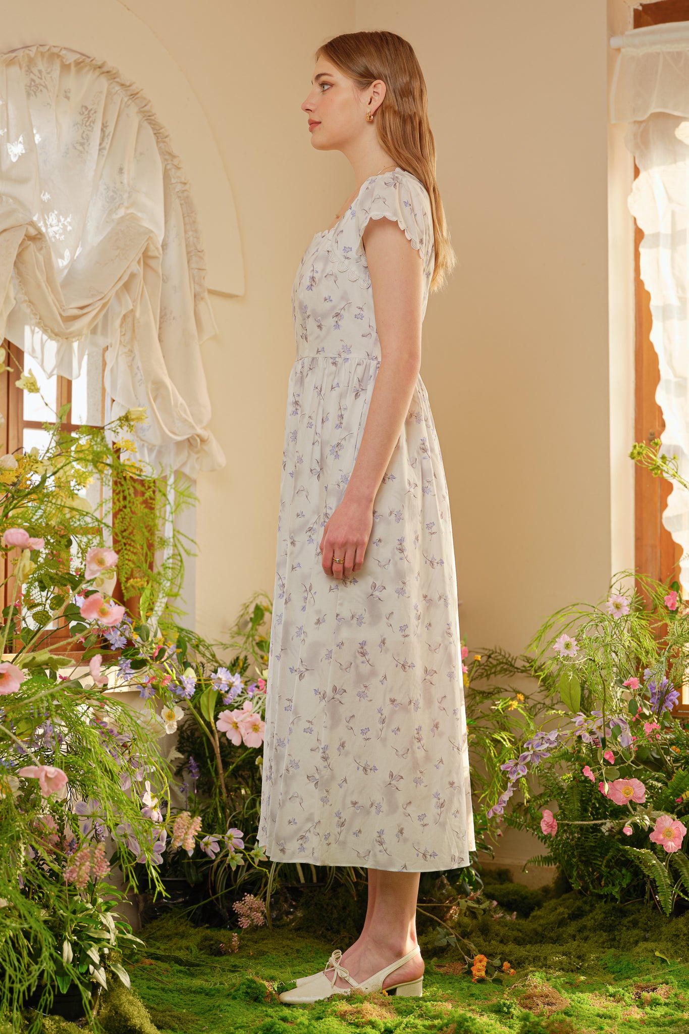 RP2631 - Square Neck Floral Midi Dress with Scalloped Trim (2S-2M-2L)