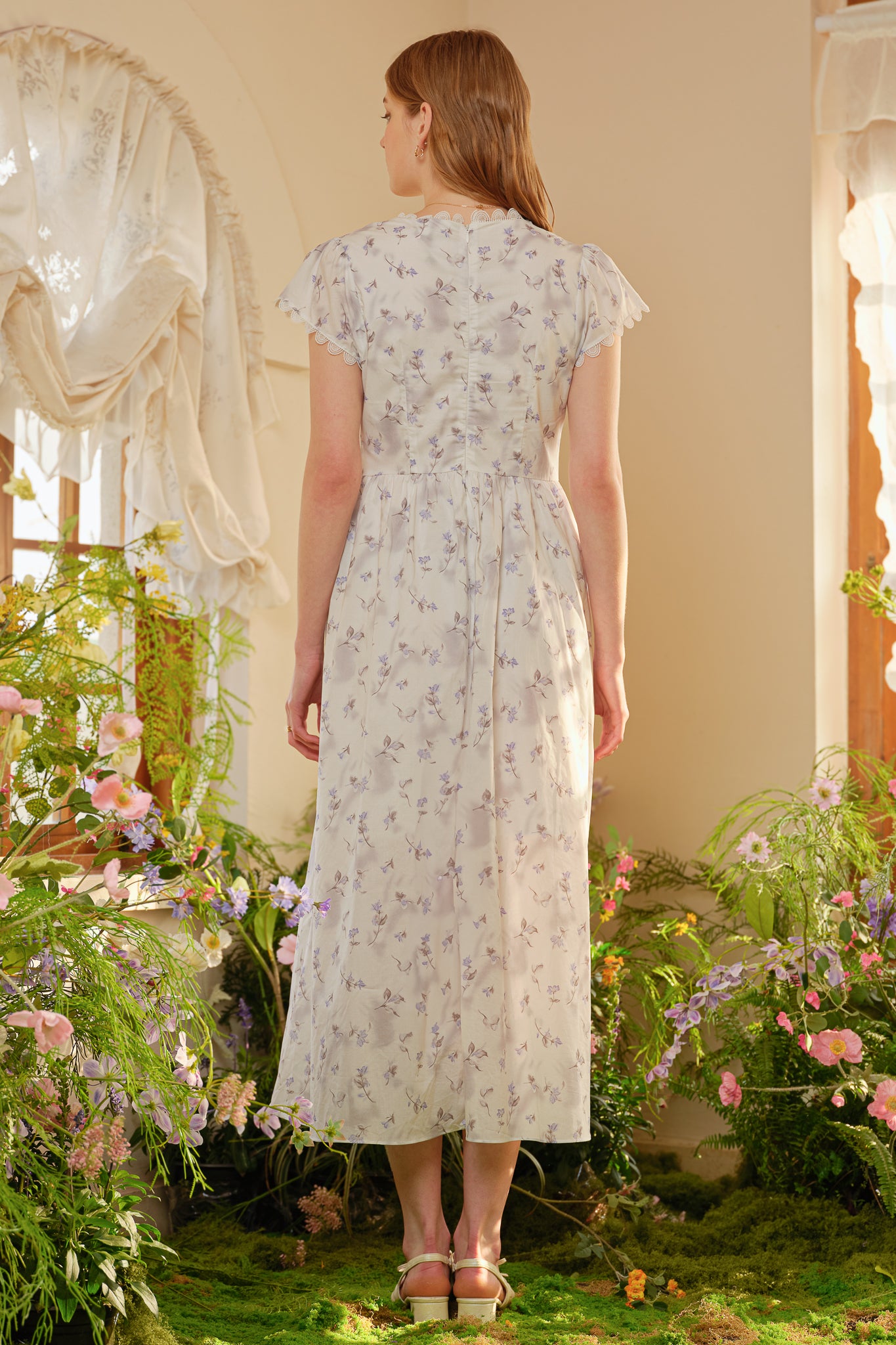 RP2631 - Square Neck Floral Midi Dress with Scalloped Trim (2S-2M-2L)