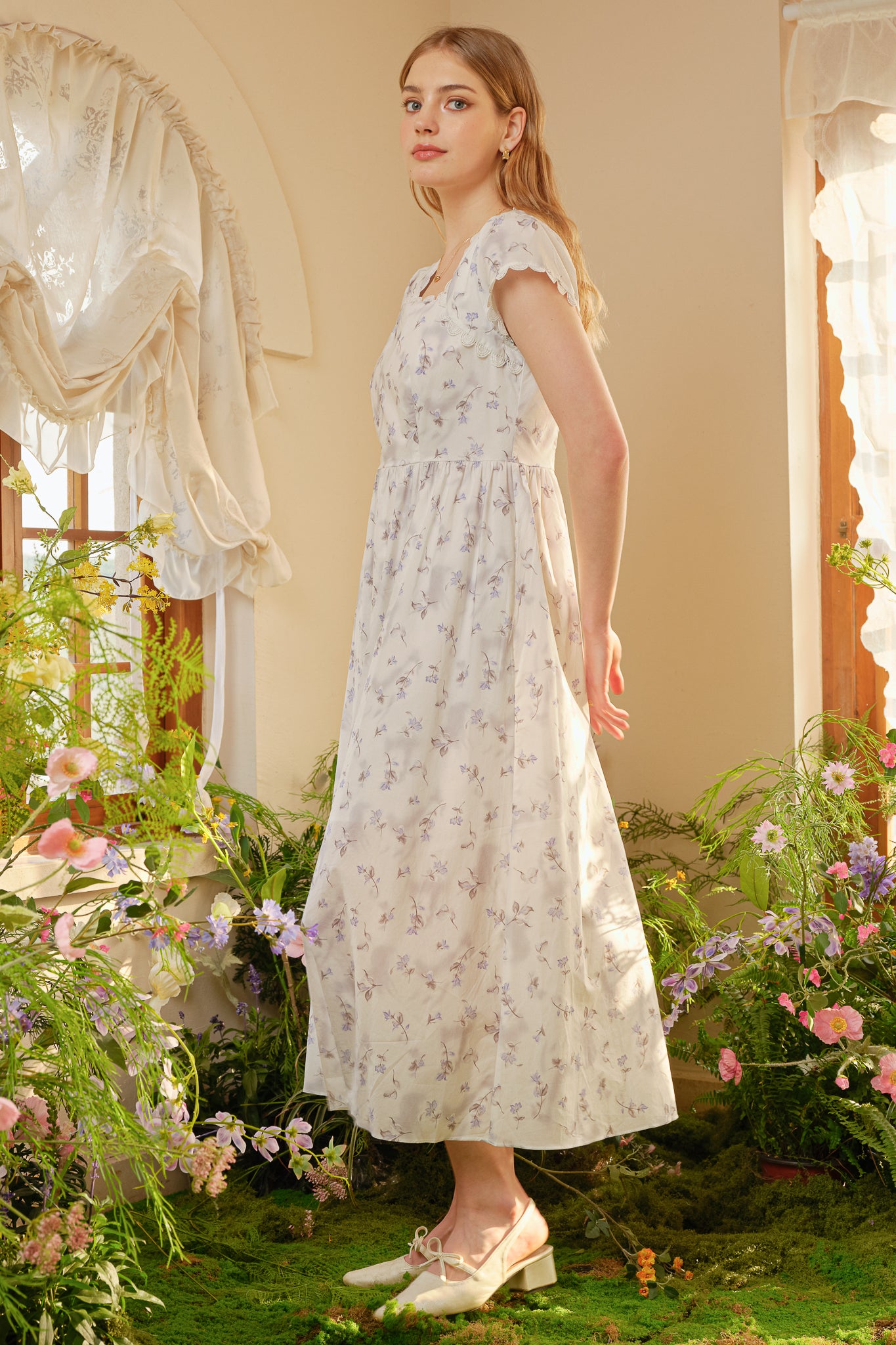RP2631 - Square Neck Floral Midi Dress with Scalloped Trim (2S-2M-2L)