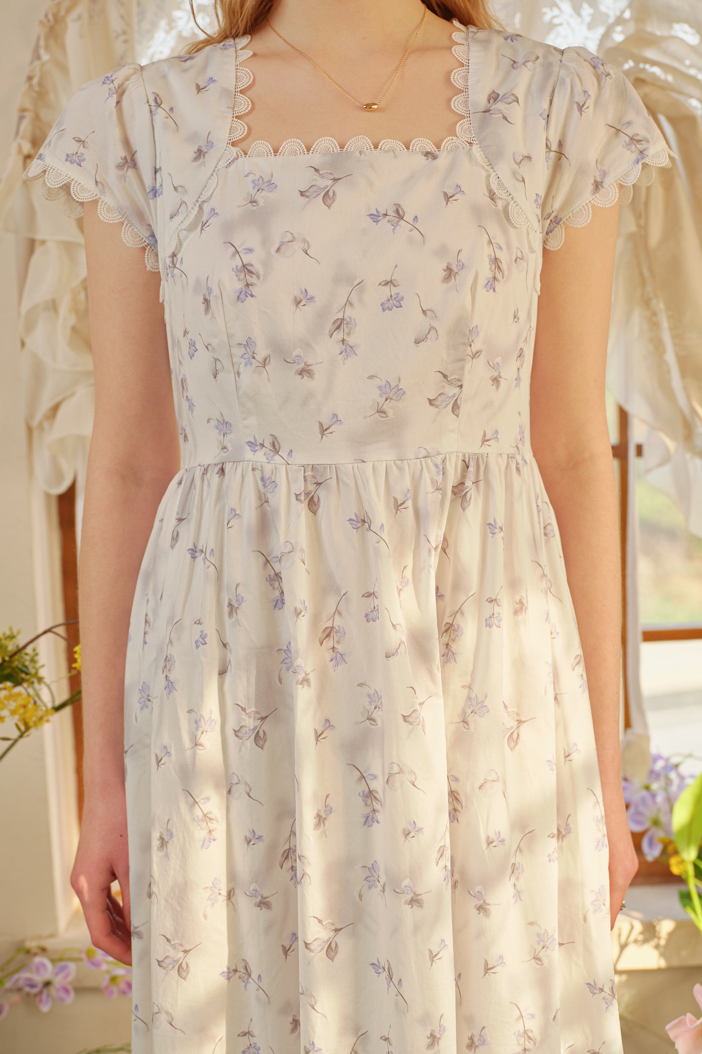RP2631 - Square Neck Floral Midi Dress with Scalloped Trim (2S-2M-2L)