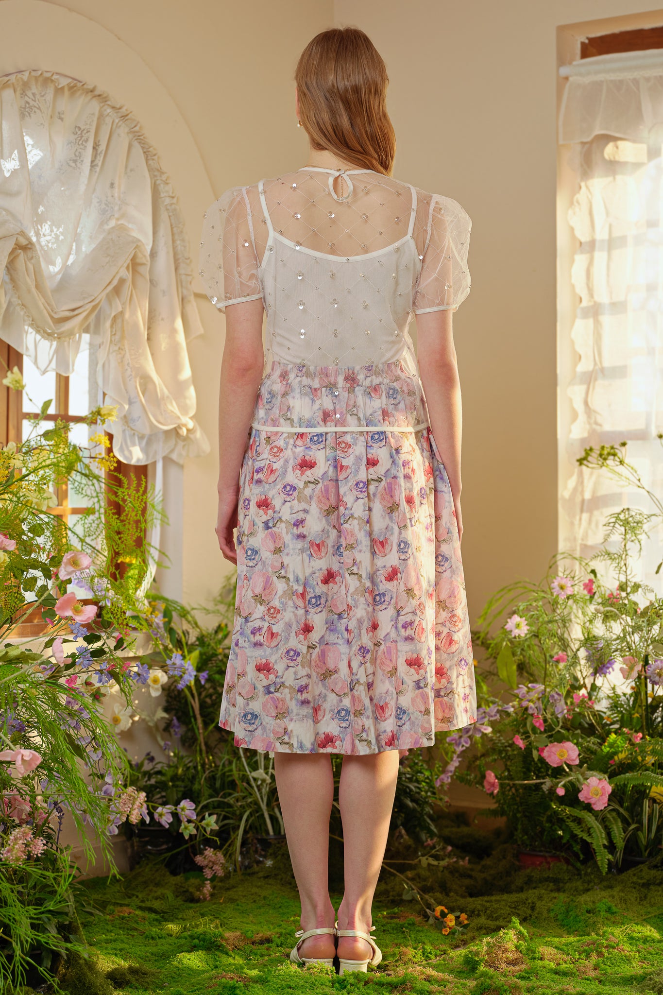 RP2281 - Pastel Blue Floral Fantasy Midi Skirt (2S-2M-2L)