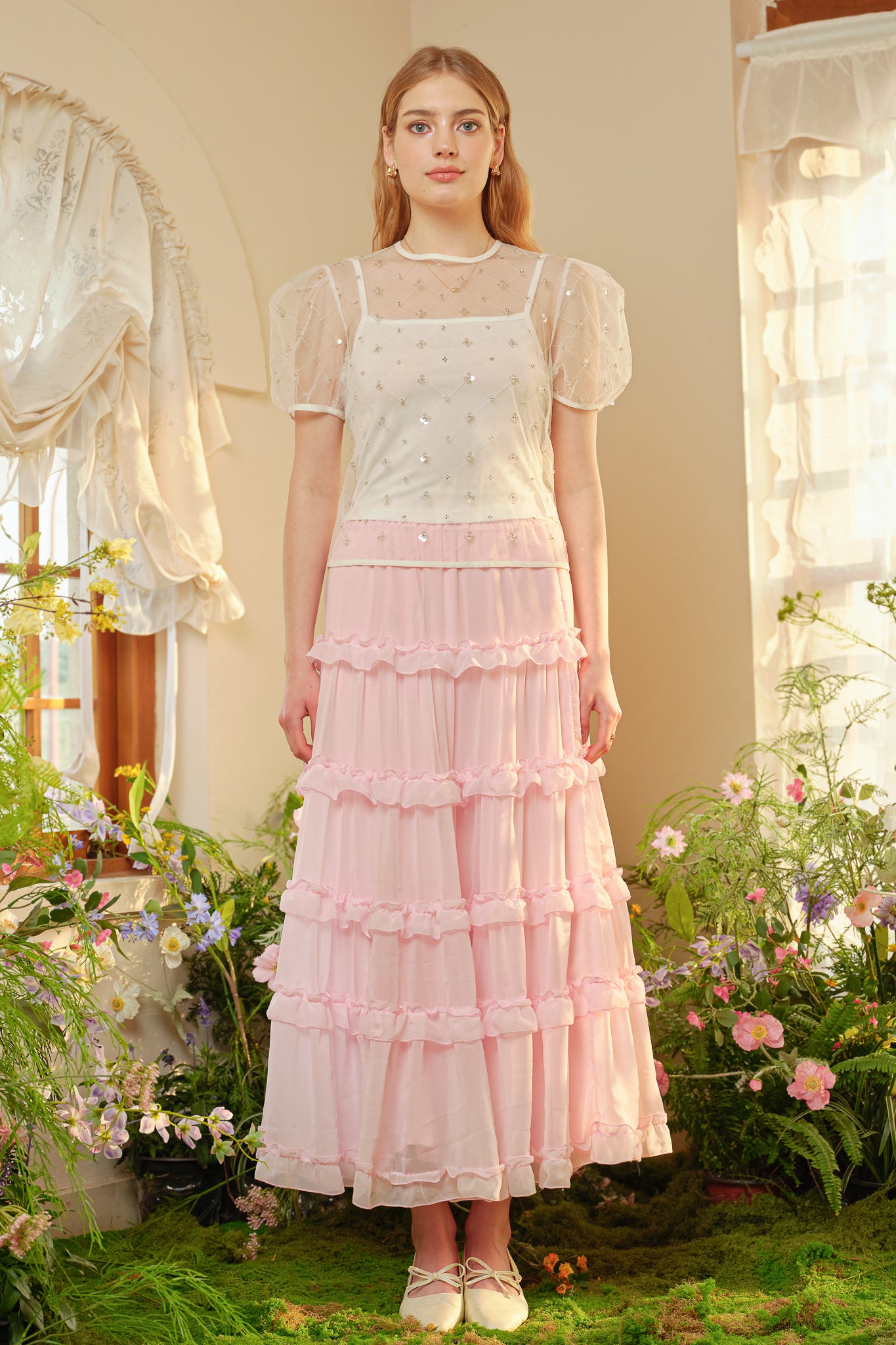 RP2757 - Blush Ruffle Cascade Maxi Skirt (2S-2M-2L)