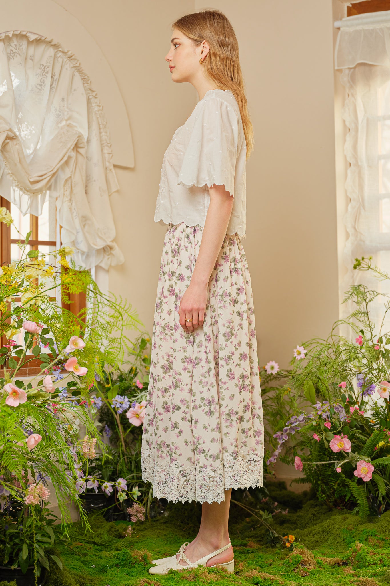 RP2336 - Vintage Blossom Lace-Trimmed Midi Skirt (2S-2M-2L)