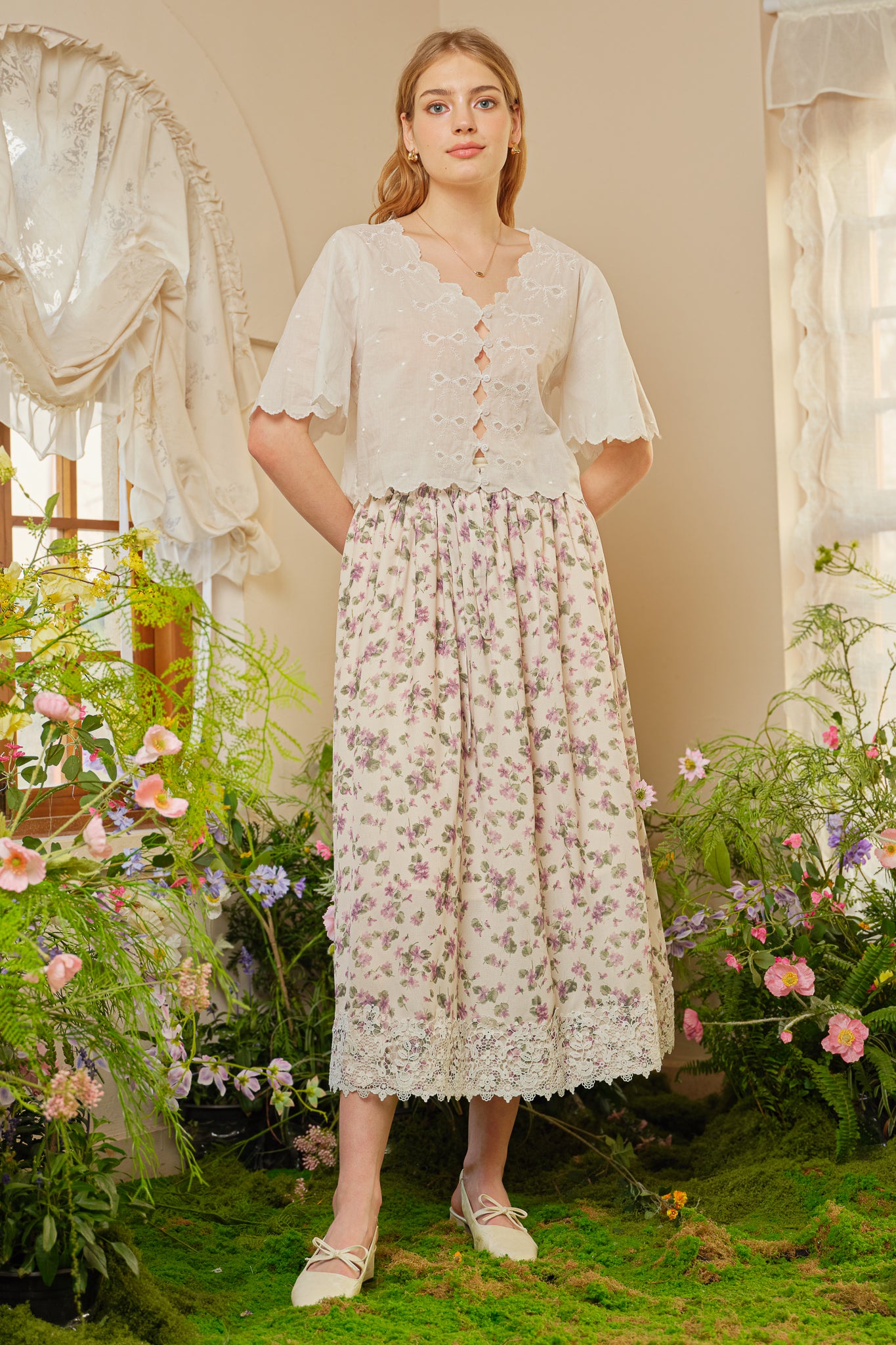 RP2336 - Vintage Blossom Lace-Trimmed Midi Skirt (2S-2M-2L)