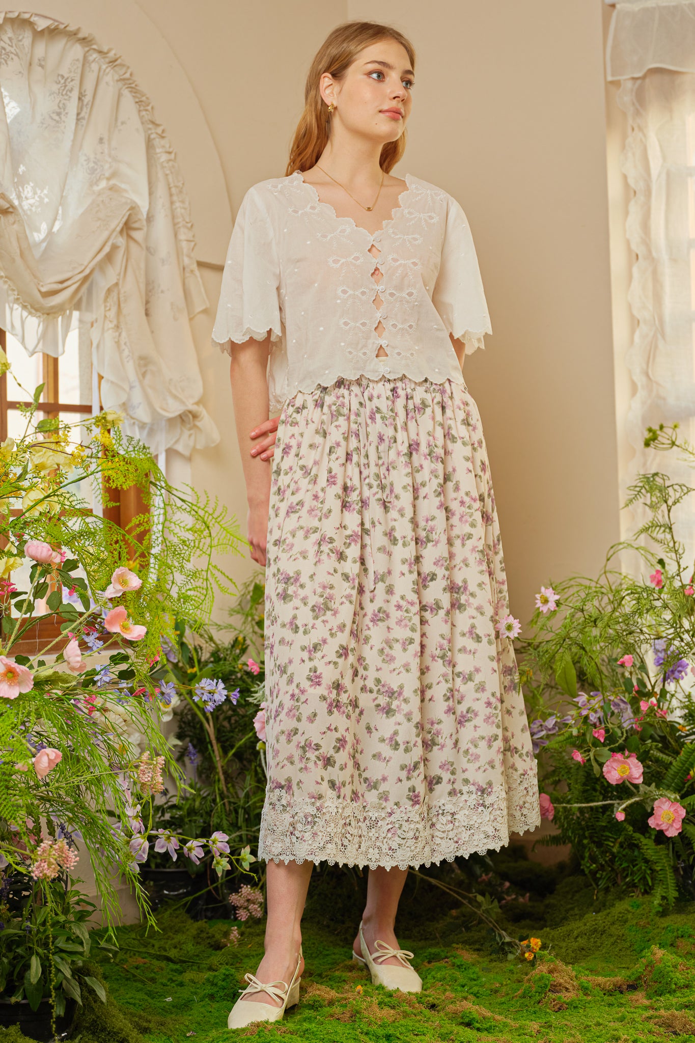 RP2336 - Vintage Blossom Lace-Trimmed Midi Skirt (2S-2M-2L)