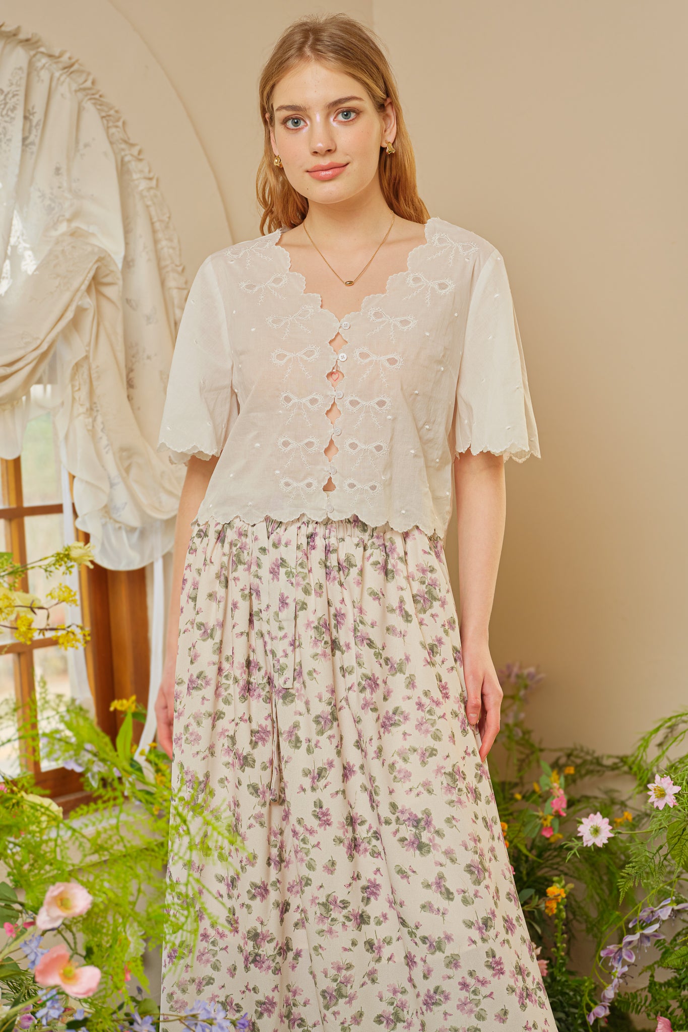 RP2336 - Vintage Blossom Lace-Trimmed Midi Skirt (2S-2M-2L)