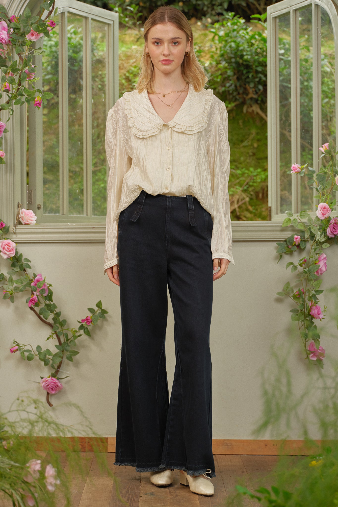 RP2679 - Shimmering Statement Collar Textured Blouse (2S-2M-2L)