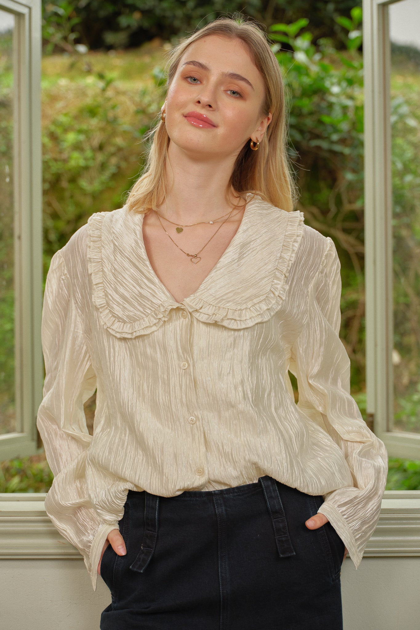 RP2679 - Shimmering Statement Collar Textured Blouse (2S-2M-2L)