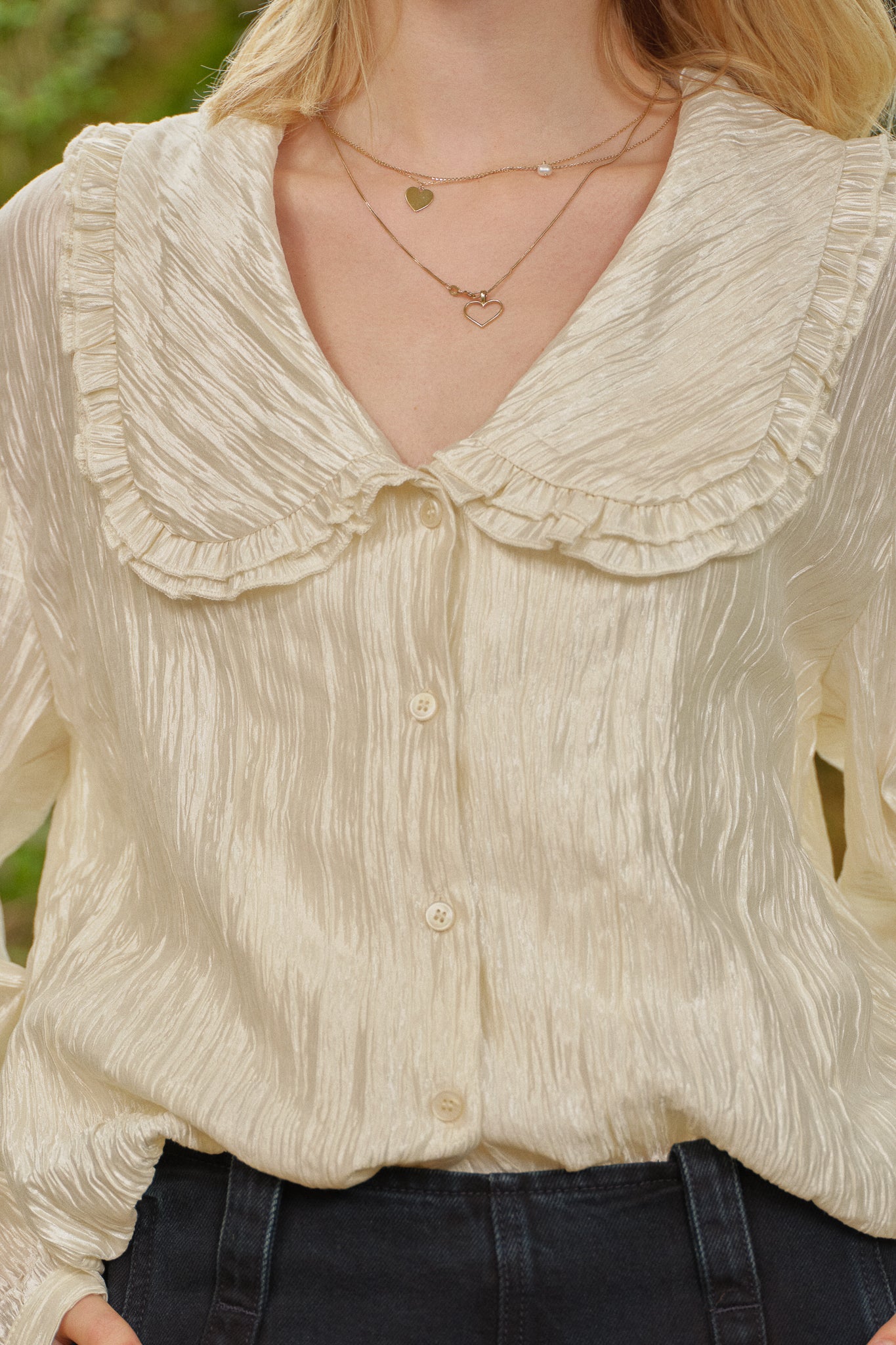 RP2679 - Shimmering Statement Collar Textured Blouse (2S-2M-2L)