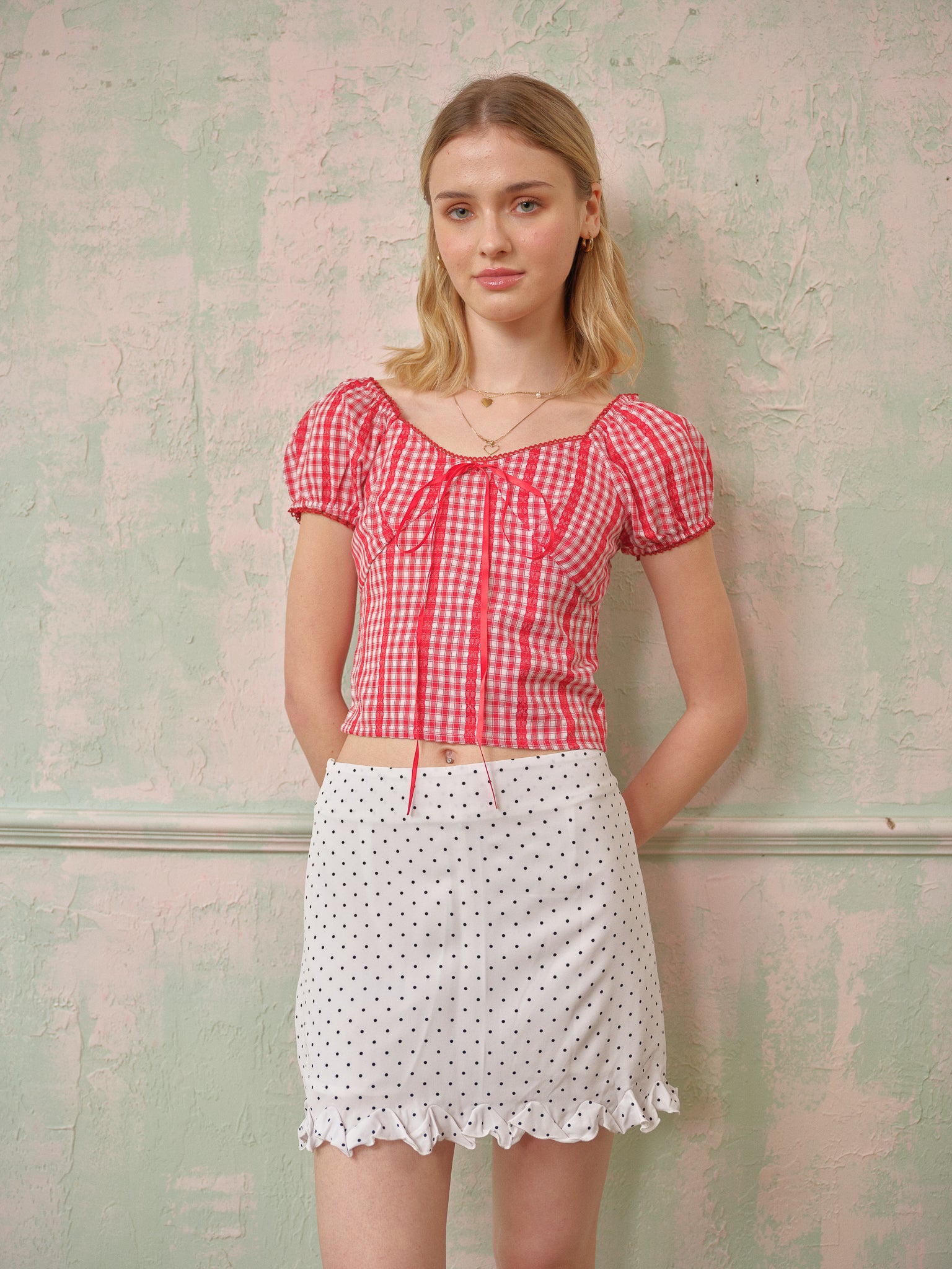 RP2691 - Red Plaid Cottagecore Crop Top (2S-2M-2L)