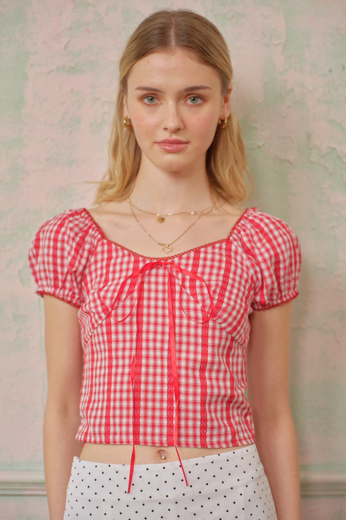 RP2691 - Red Plaid Cottagecore Crop Top (2S-2M-2L)