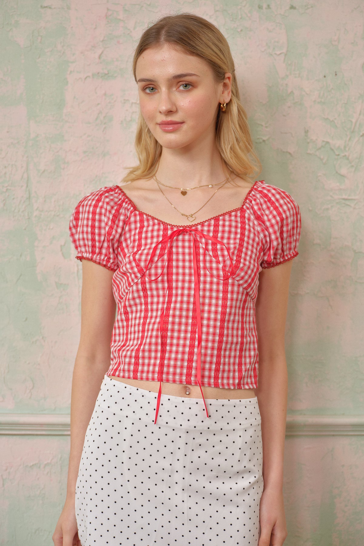 RP2691 - Red Plaid Cottagecore Crop Top (2S-2M-2L)