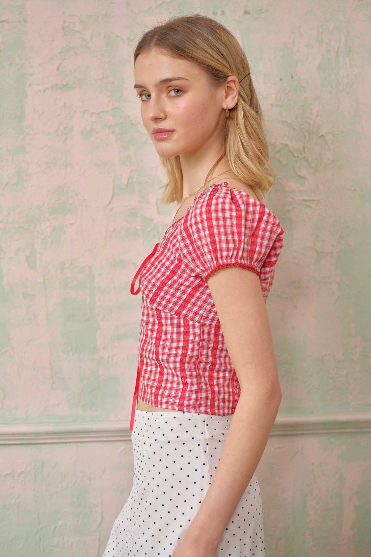 RP2691 - Red Plaid Cottagecore Crop Top (2S-2M-2L)