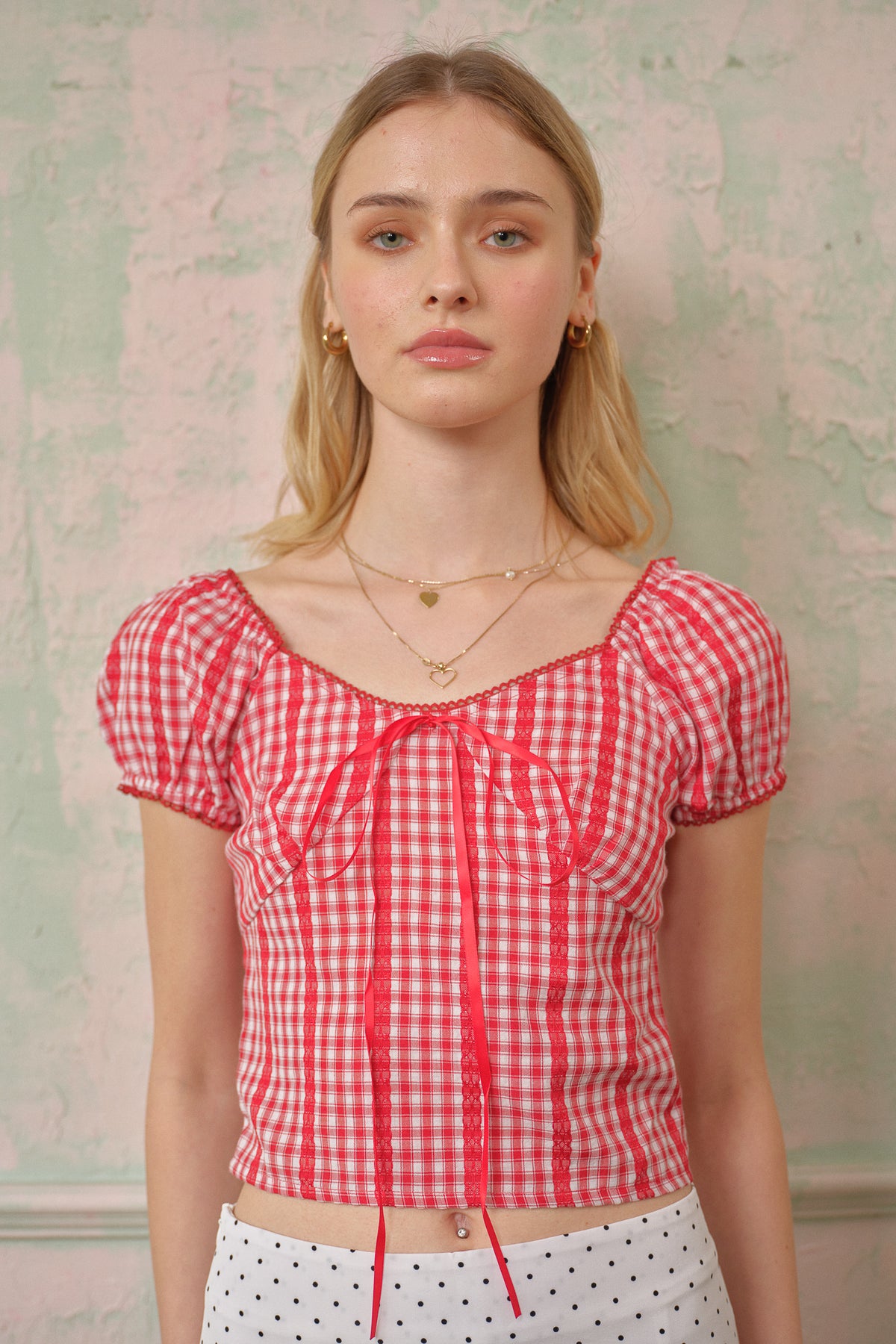 RP2691 - Red Plaid Cottagecore Crop Top (2S-2M-2L)