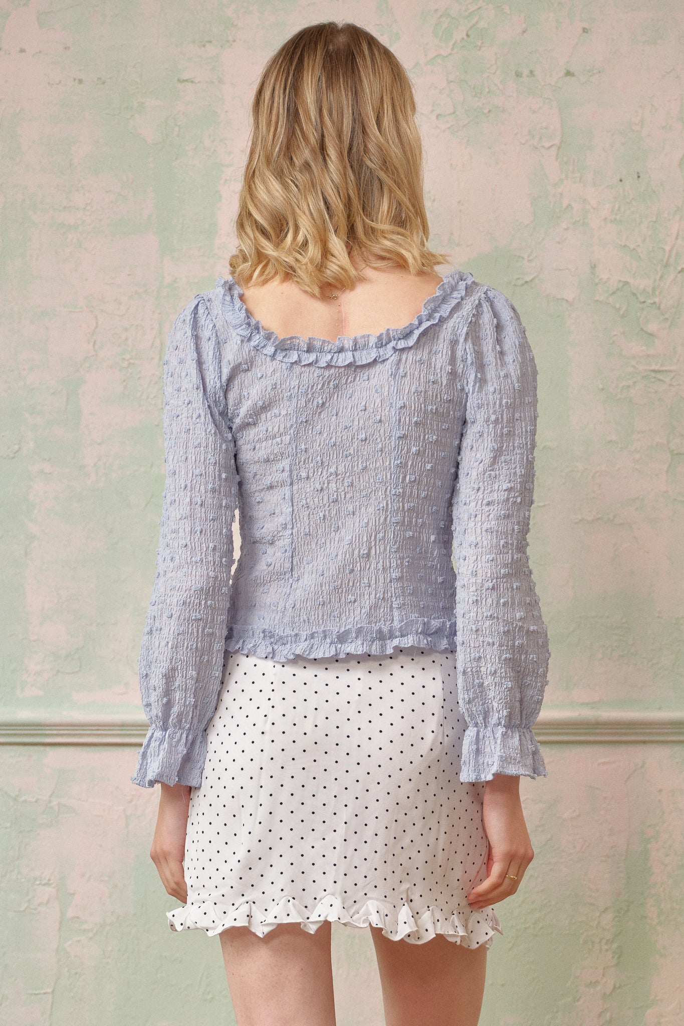 RP2669 - Dusty Blue Textured Blouse (2S-2M-2L)