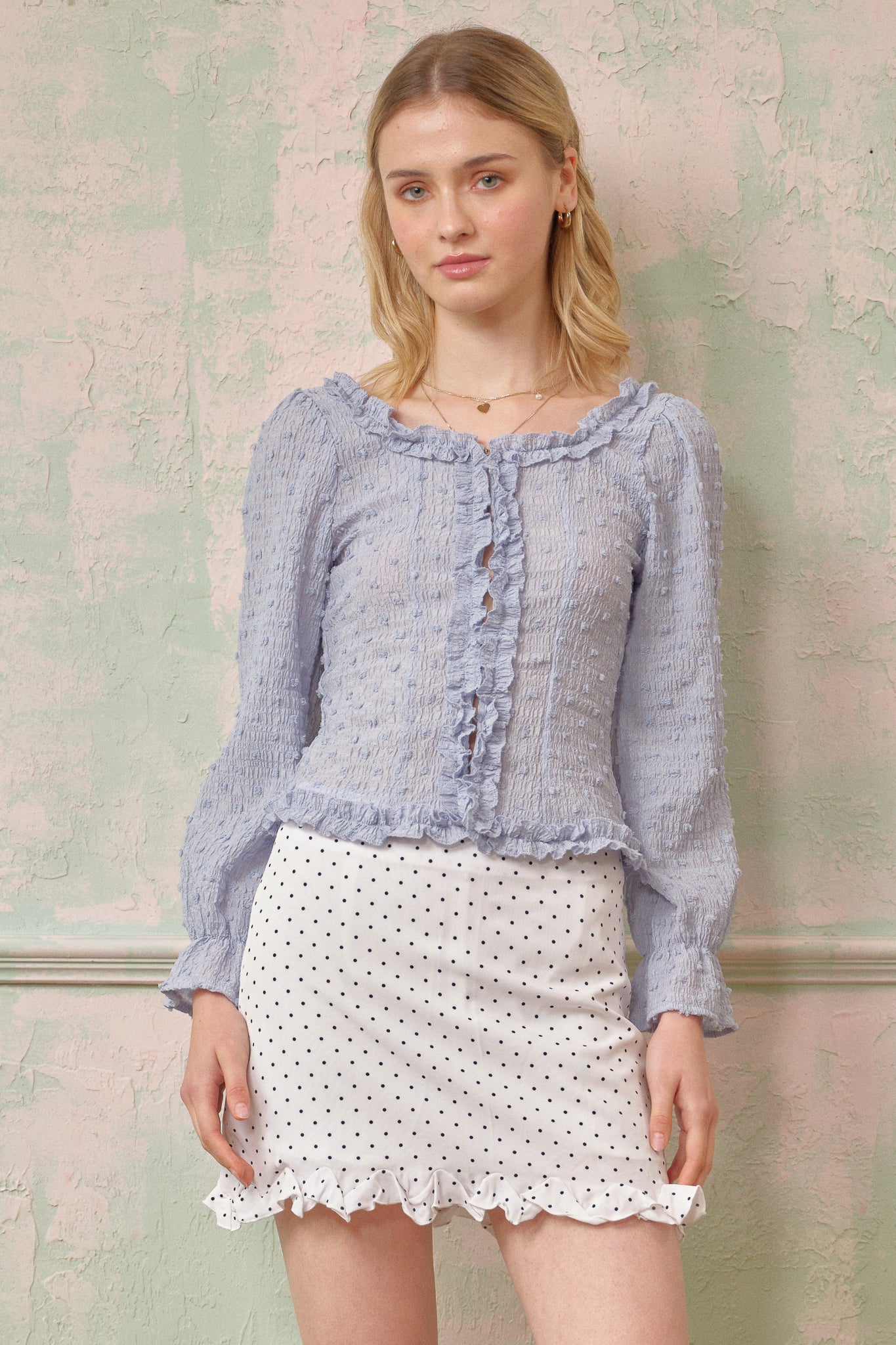 RP2669 - Dusty Blue Textured Blouse (2S-2M-2L)