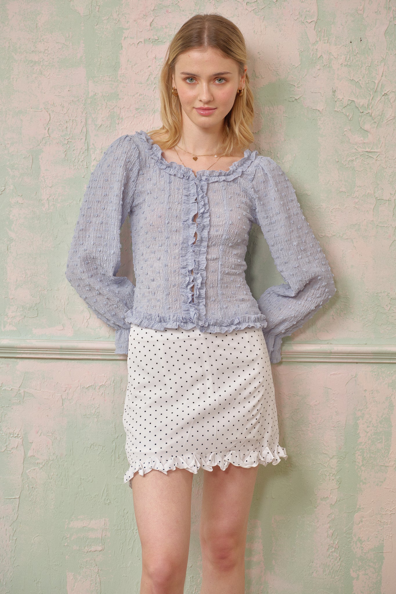 RP2669 - Dusty Blue Textured Blouse (2S-2M-2L)