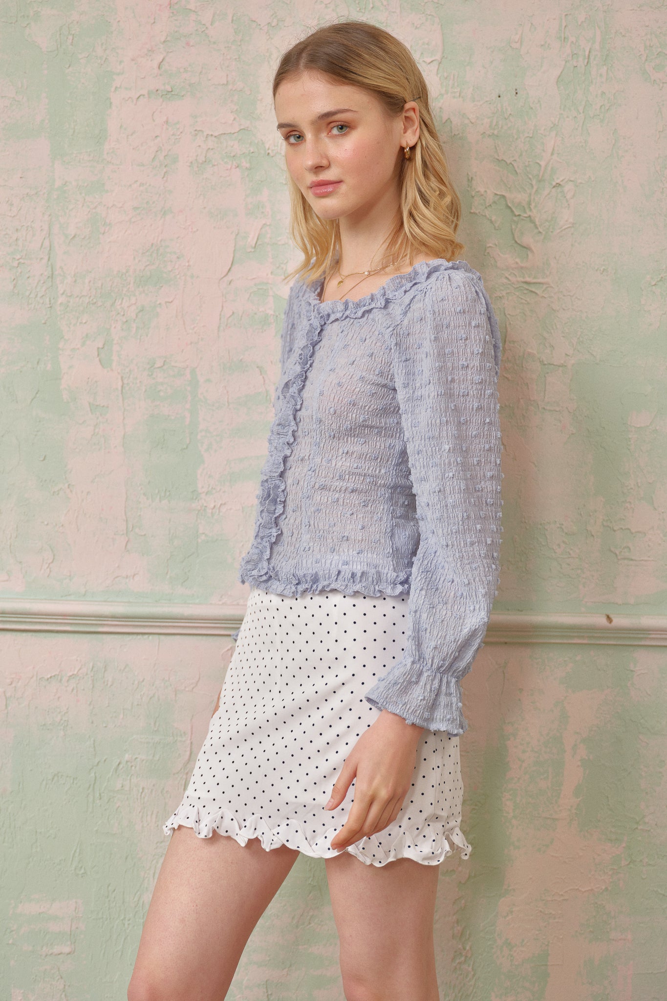 RP2669 - Dusty Blue Textured Blouse (2S-2M-2L)