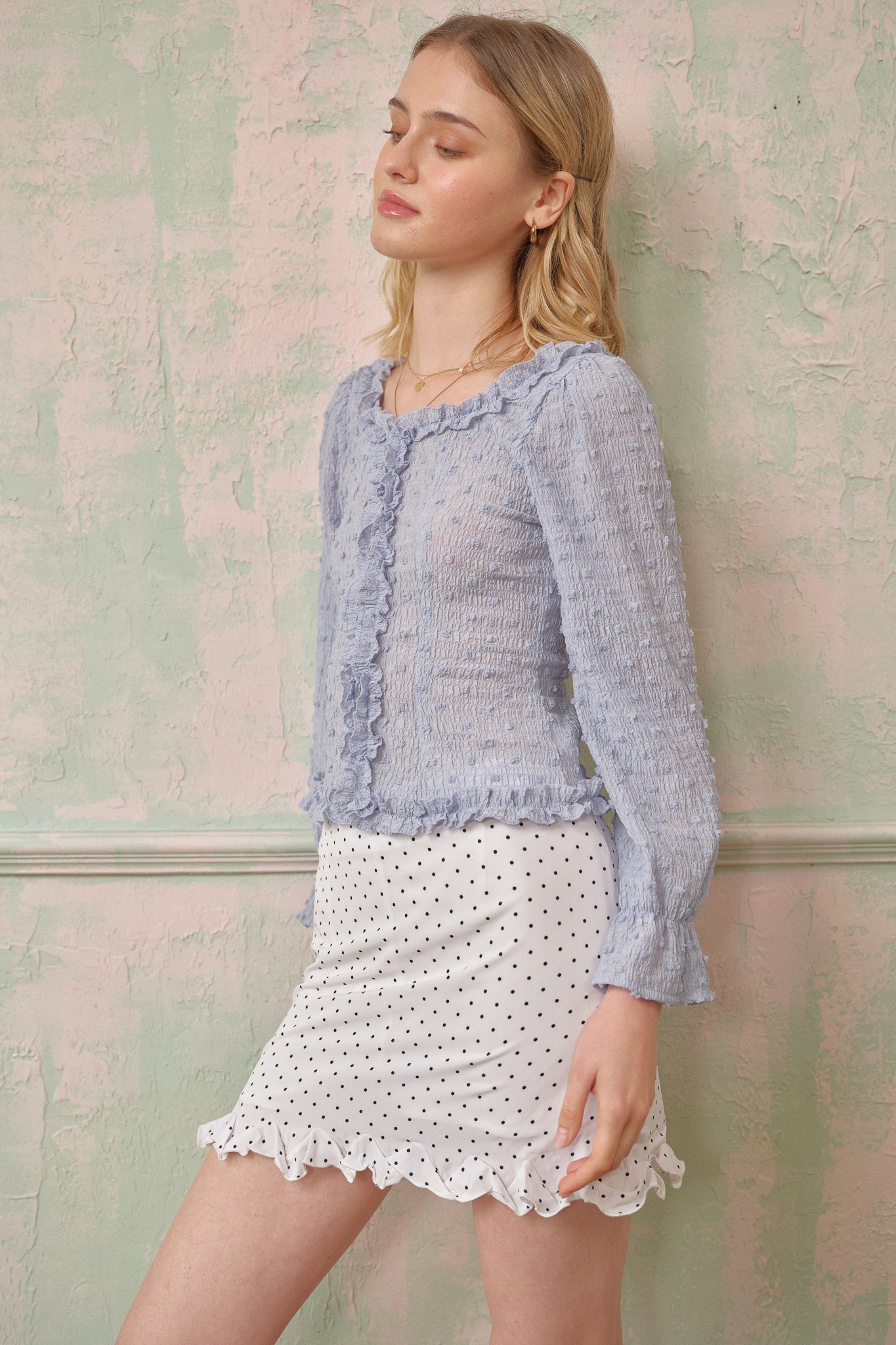 RP2669 - Dusty Blue Textured Blouse (2S-2M-2L)