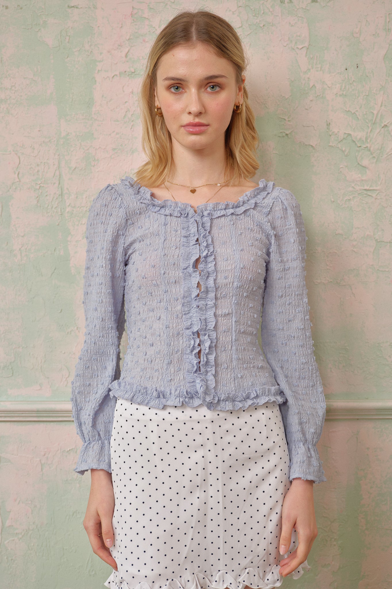 RP2669 - Dusty Blue Textured Blouse (2S-2M-2L)