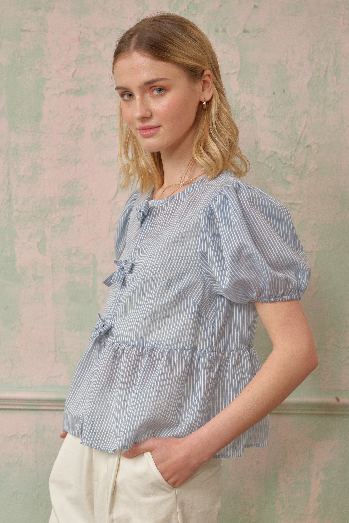 RP2683 - Striped Peplum Top with Bows (2S-2M-2L)