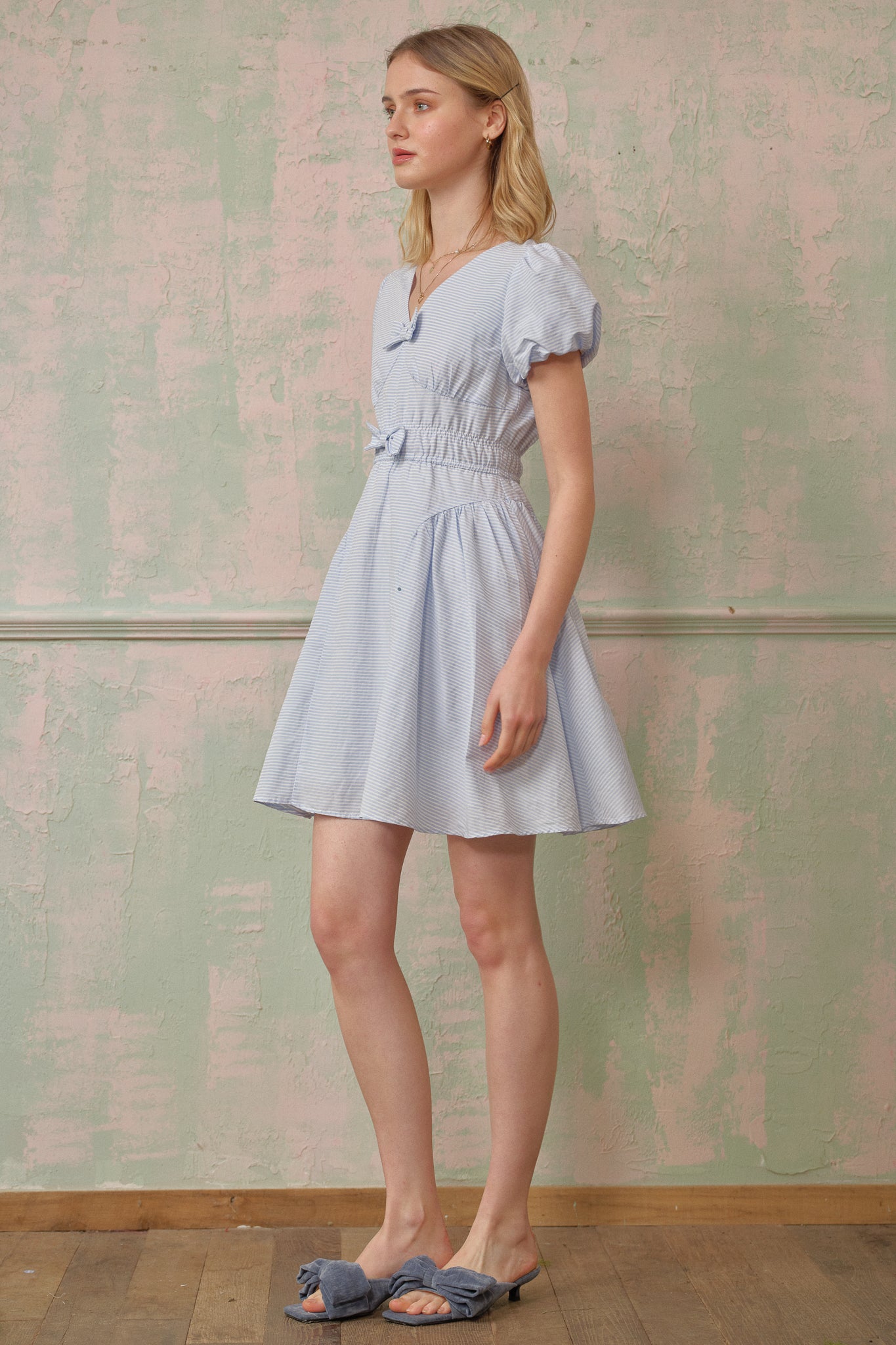 RP2681 - Striped Powder Blue Bow Dress (2S-2M-2L)