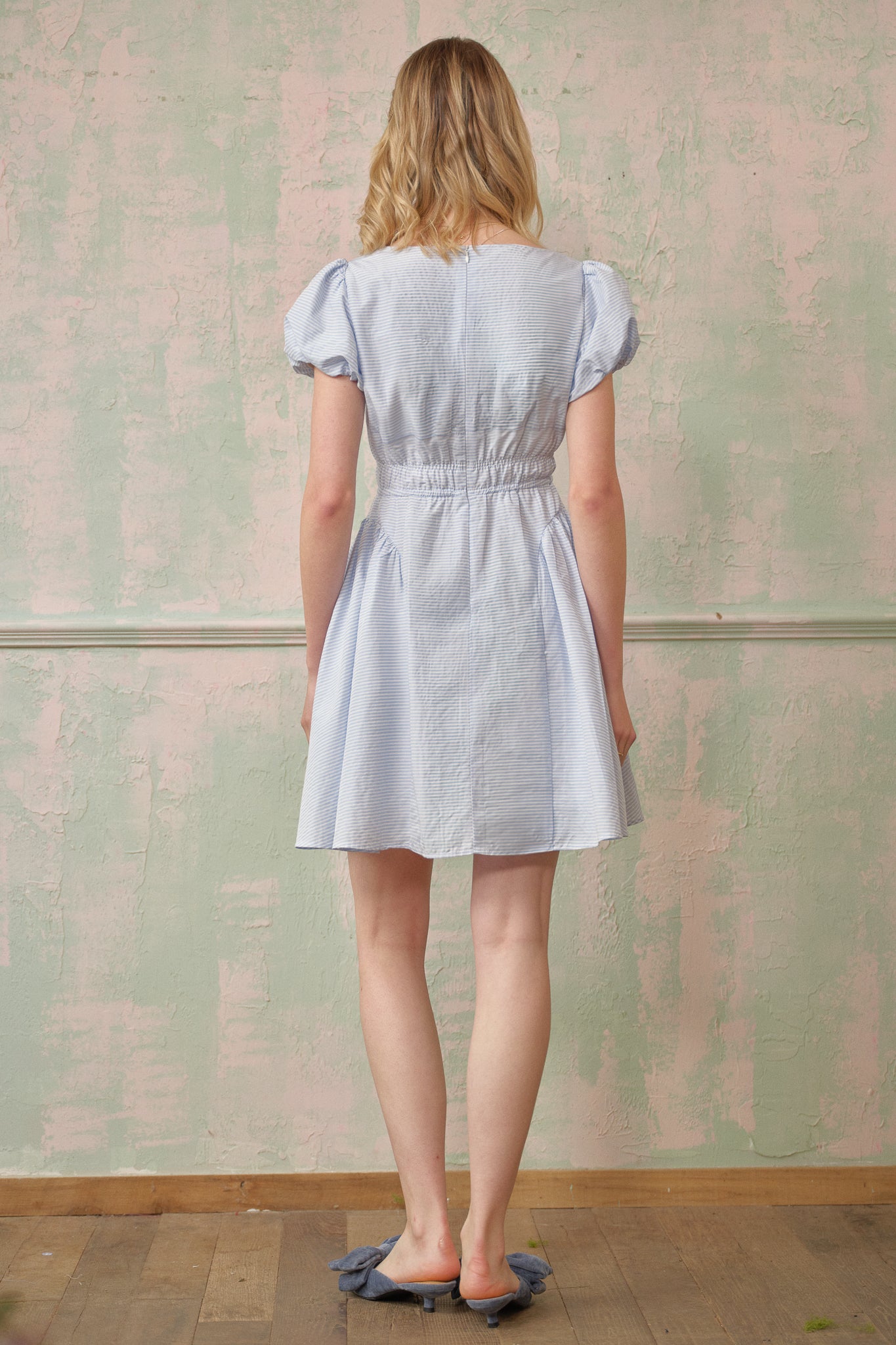 RP2681 - Striped Powder Blue Bow Dress (2S-2M-2L)