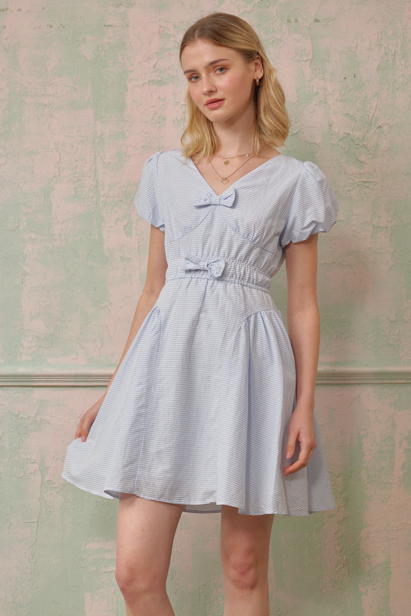 RP2681 - Striped Powder Blue Bow Dress (2S-2M-2L)