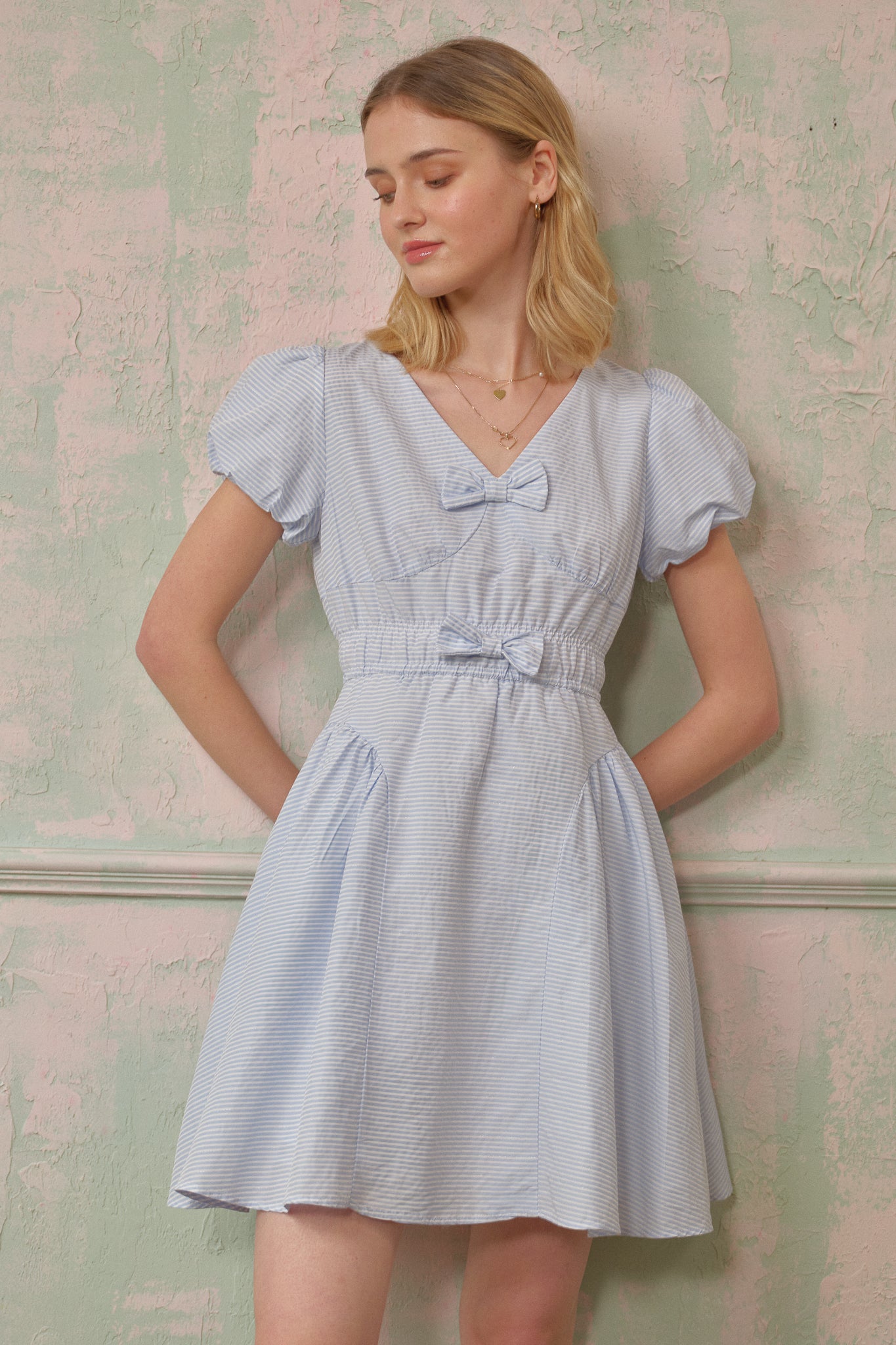 RP2681 - Striped Powder Blue Bow Dress (2S-2M-2L)