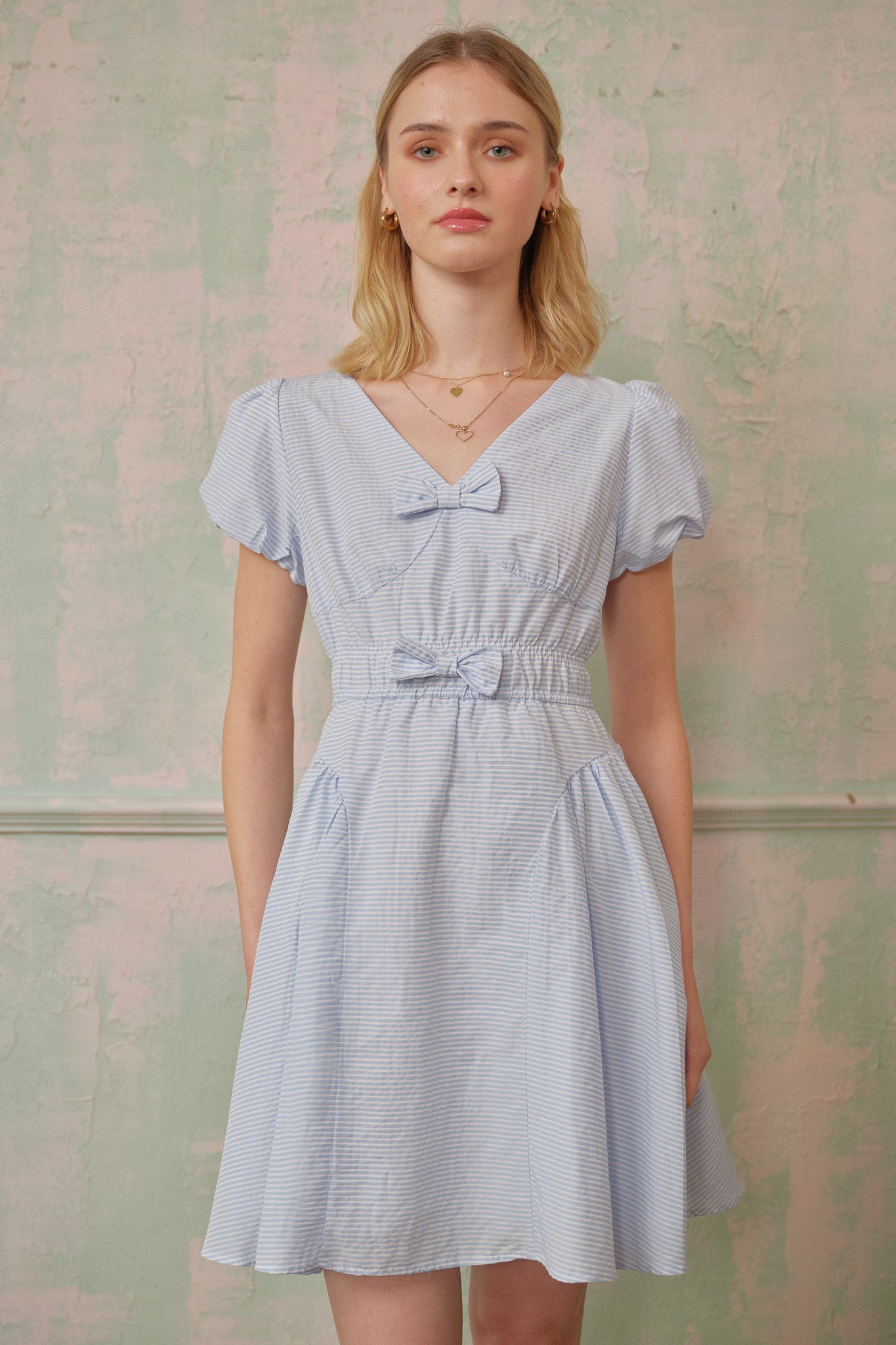RP2681 - Striped Powder Blue Bow Dress (2S-2M-2L)
