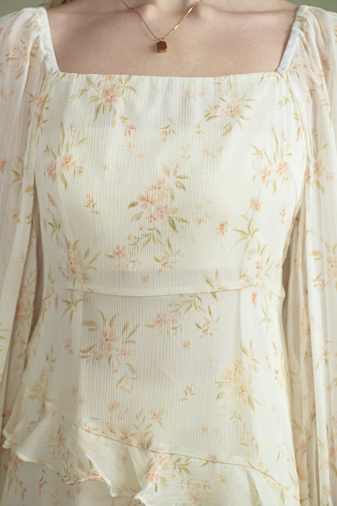 RP2784 - Yellow Floral Ruffle Chiffon Dress (2S-2M-2L)