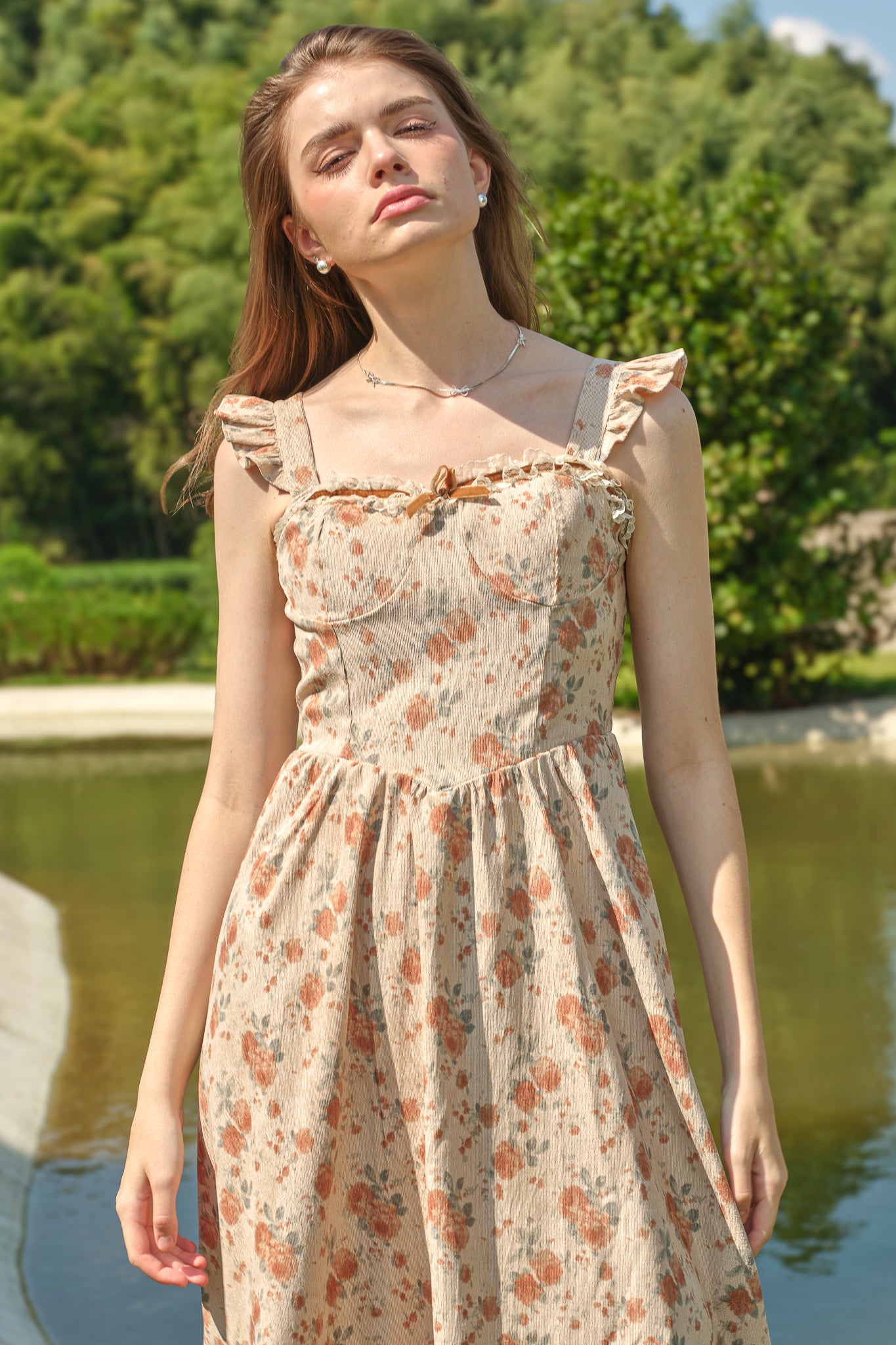 RP2557 - Floral Corduroy Dress with Bow and Ruffles (2S-2M-2L)