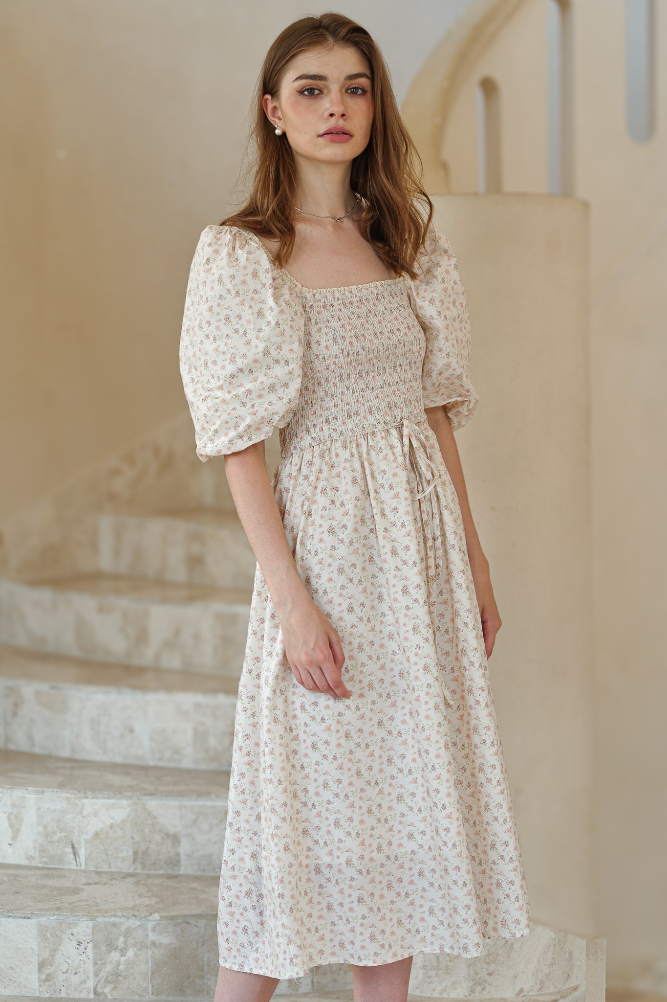 RP2585 - Dainty Floral Puff Sleeve Dress (2S-2M-2L)