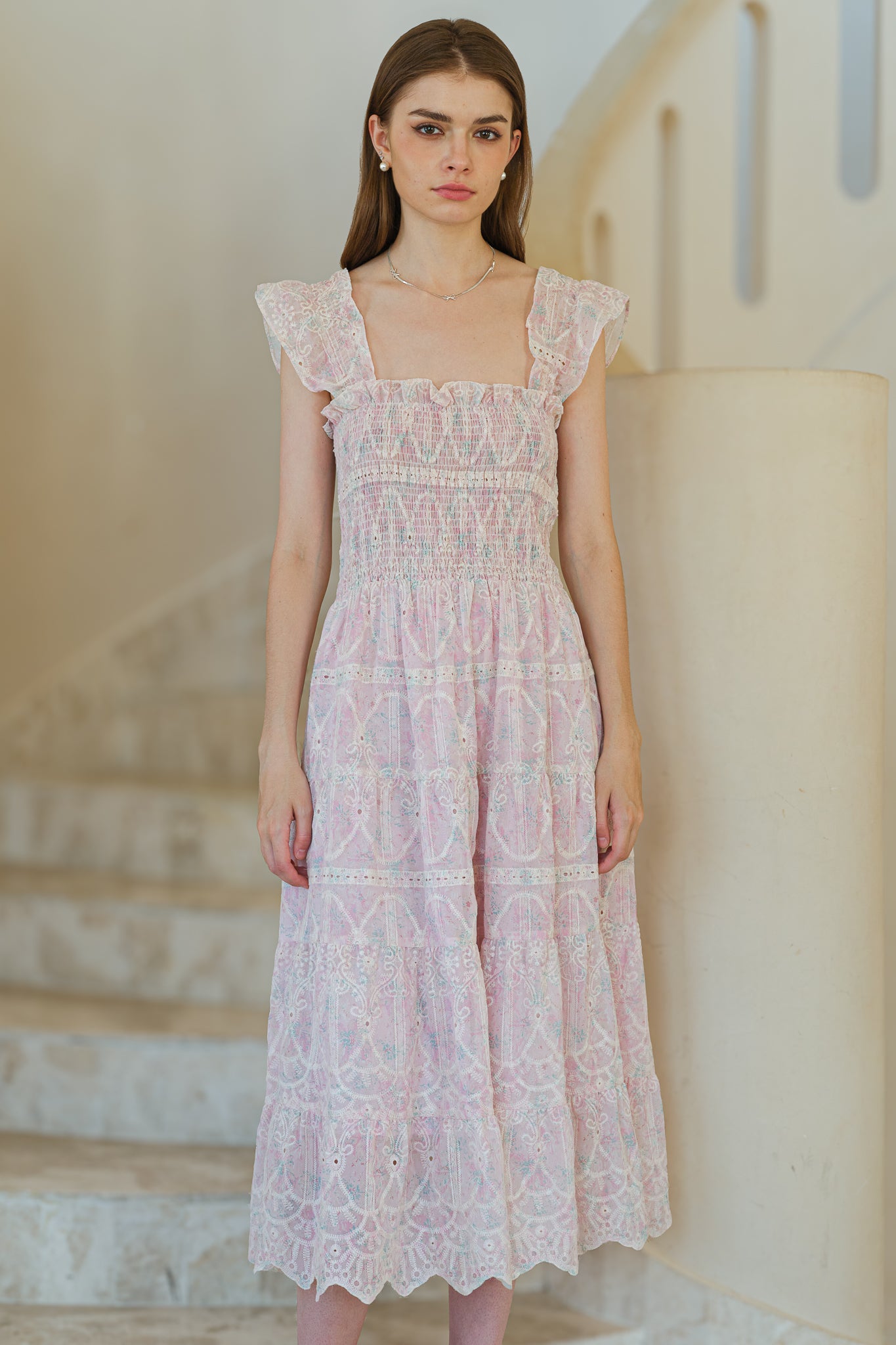 RP2584 - Whimsical Lace Flutter Sleeve Midi Dress (2S-2M-2L)