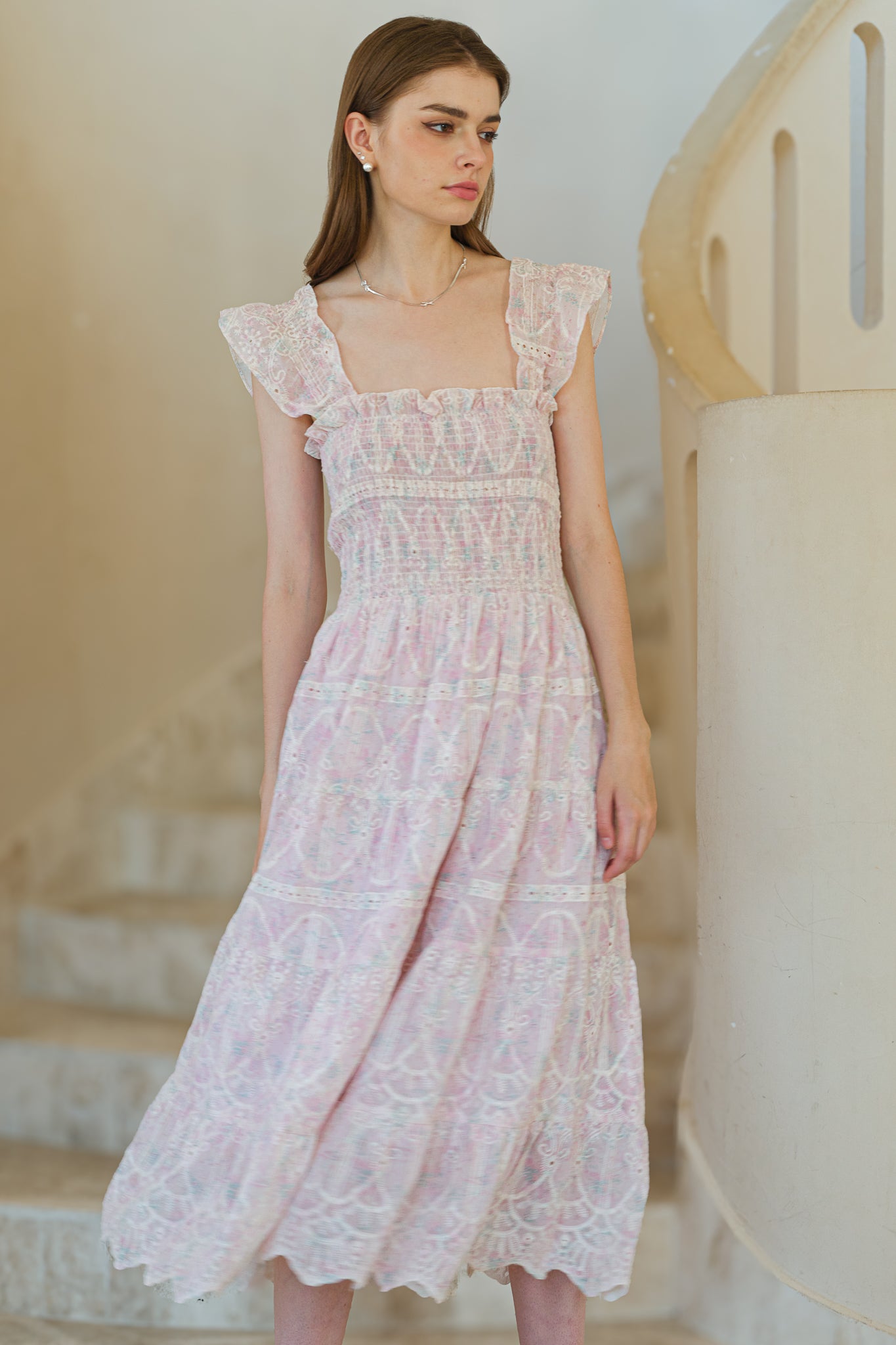 RP2584 - Whimsical Lace Flutter Sleeve Midi Dress (2S-2M-2L)
