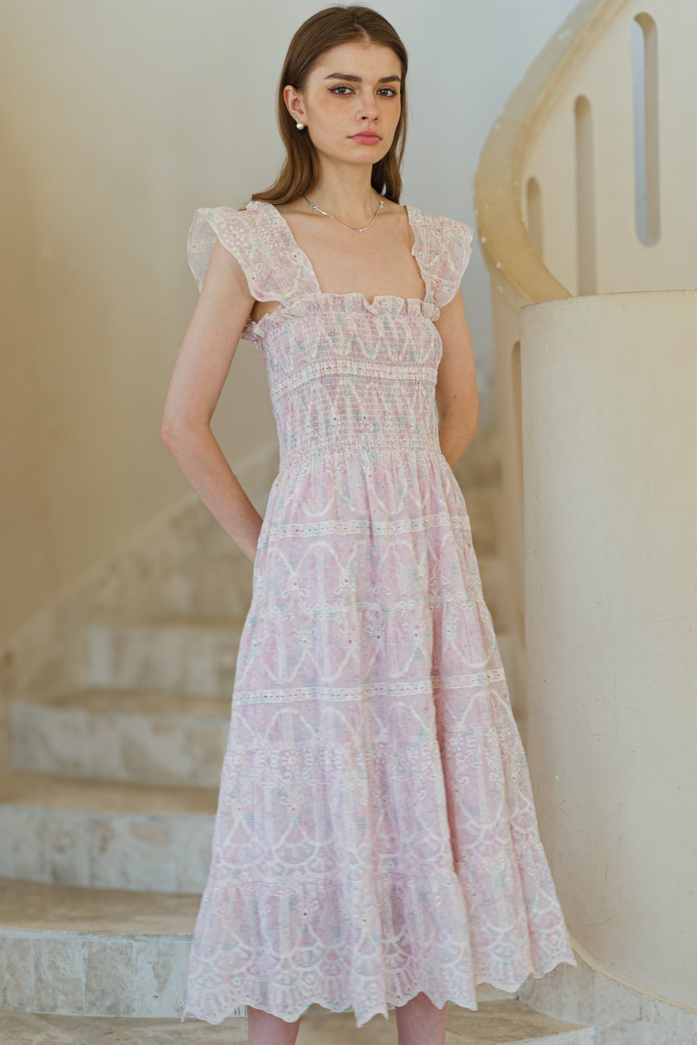 RP2584 - Whimsical Lace Flutter Sleeve Midi Dress (2S-2M-2L)