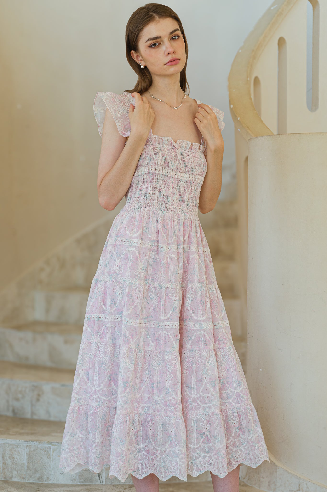 RP2584 - Whimsical Lace Flutter Sleeve Midi Dress (2S-2M-2L)