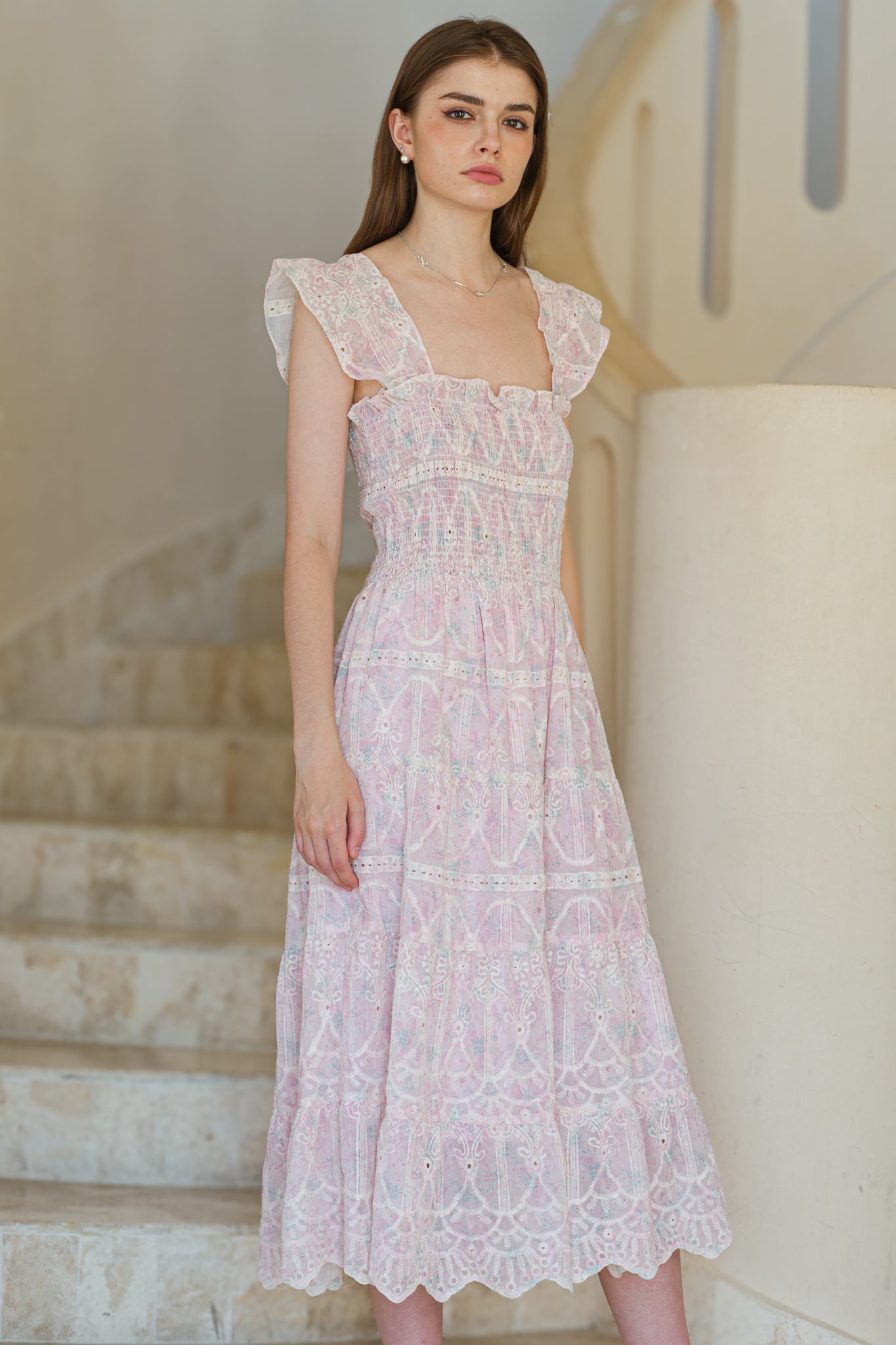 RP2584 - Whimsical Lace Flutter Sleeve Midi Dress (2S-2M-2L)