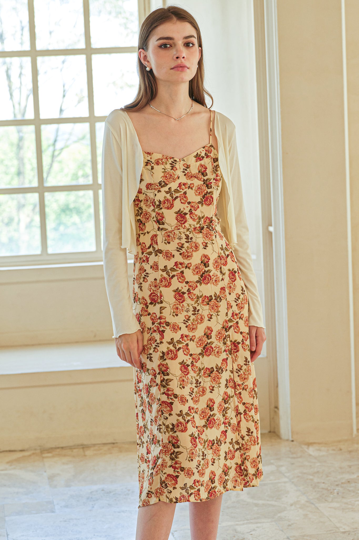 RP2583 - Vintage Rose Print Midi Dress (2S-2M-2L)