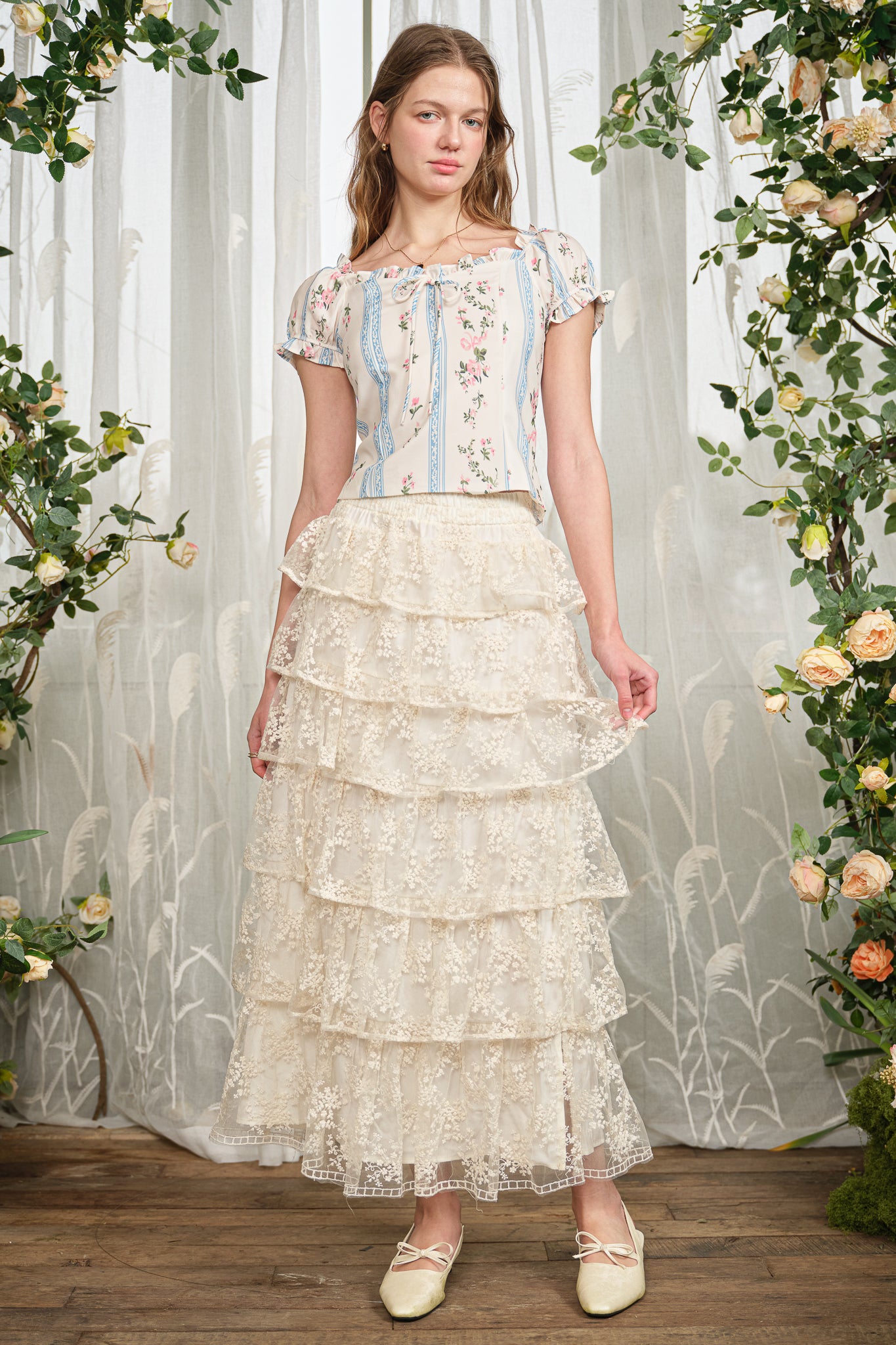RP2834 - Ivory Embroidered Lace Tier Skirt (2S-2M-2L)