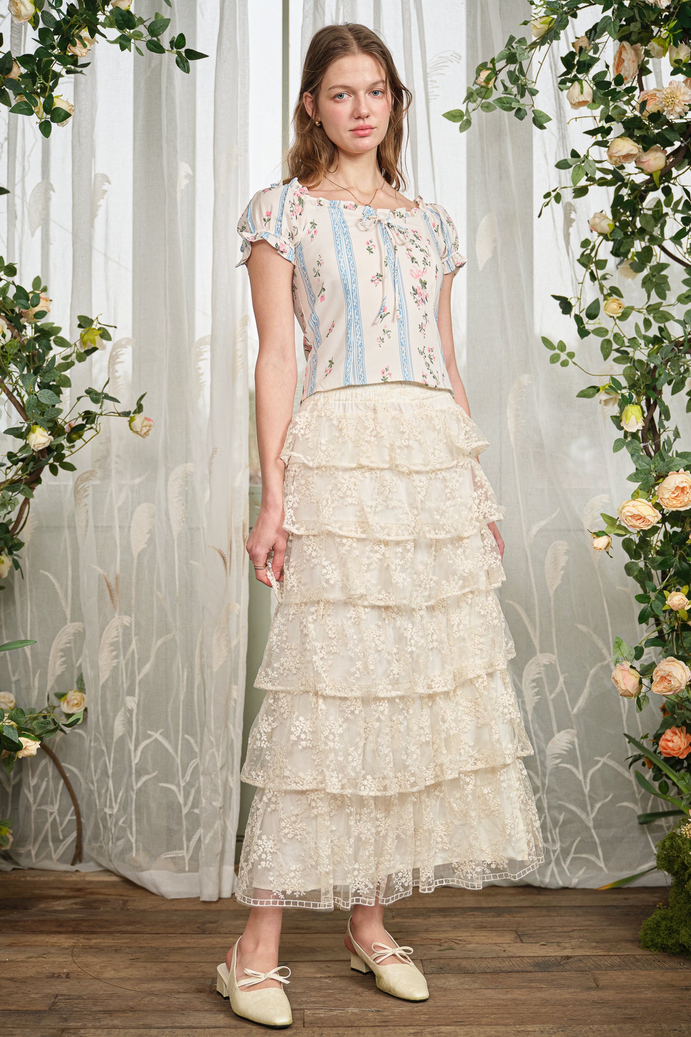 RP2834 - Ivory Embroidered Lace Tier Skirt (2S-2M-2L)