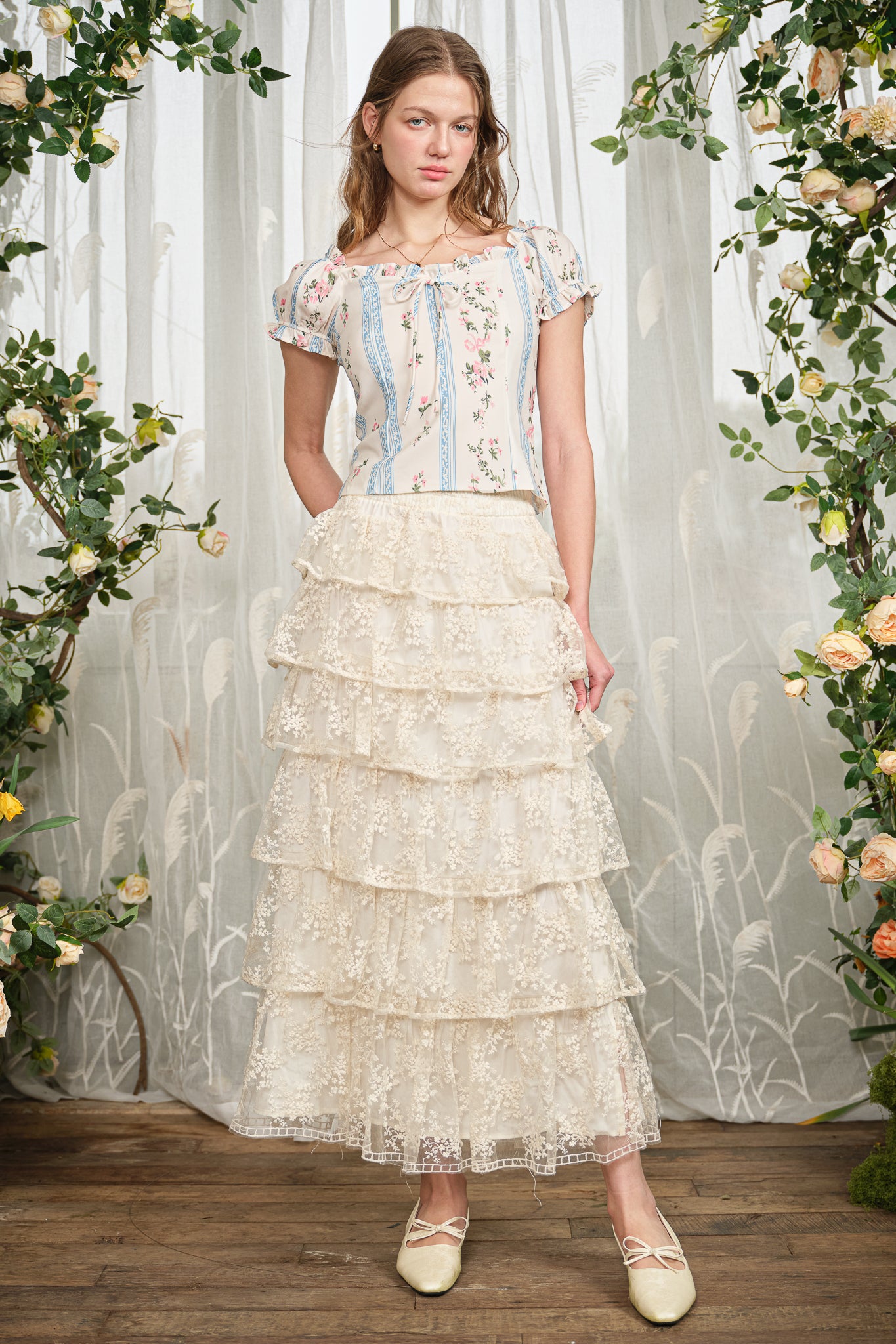 RP2834 - Ivory Embroidered Lace Tier Skirt (2S-2M-2L)